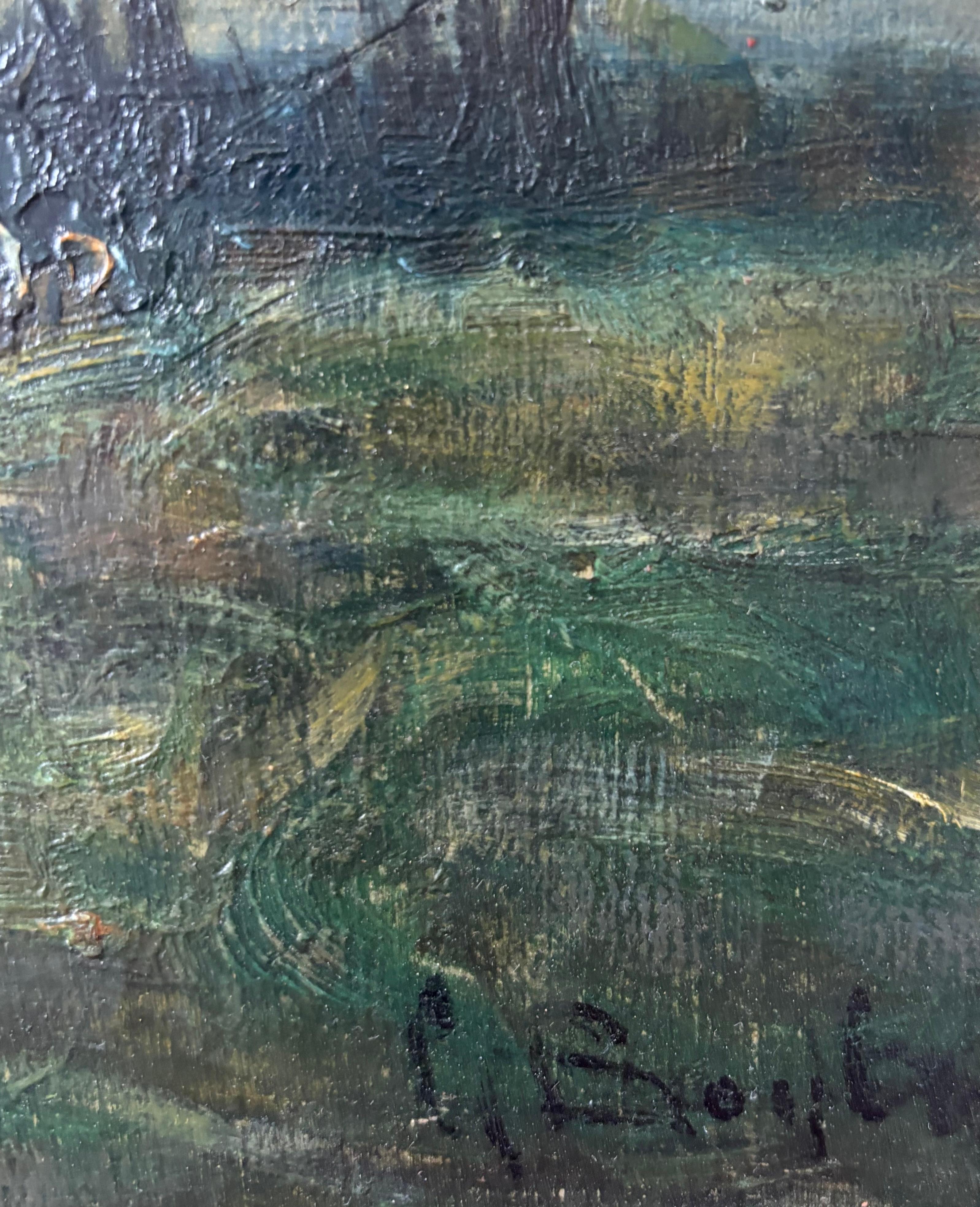 George Boyle Peinture à l'huile impressionniste, école de Barbizon, troupeau, coucher de soleil en vente 8
