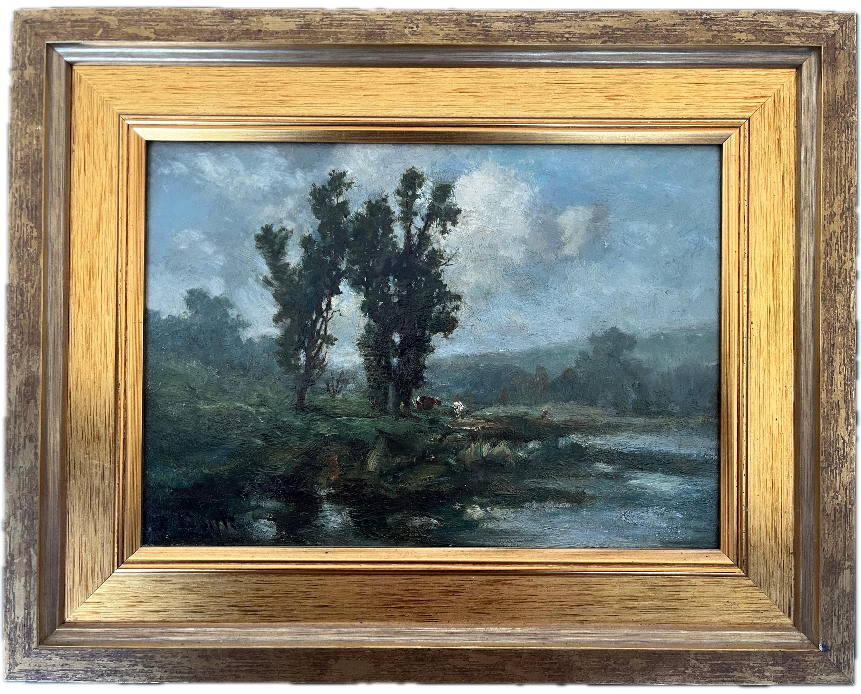 George Boyle Impressionist oil painting, Barbizon School of cows grazing en vente 1