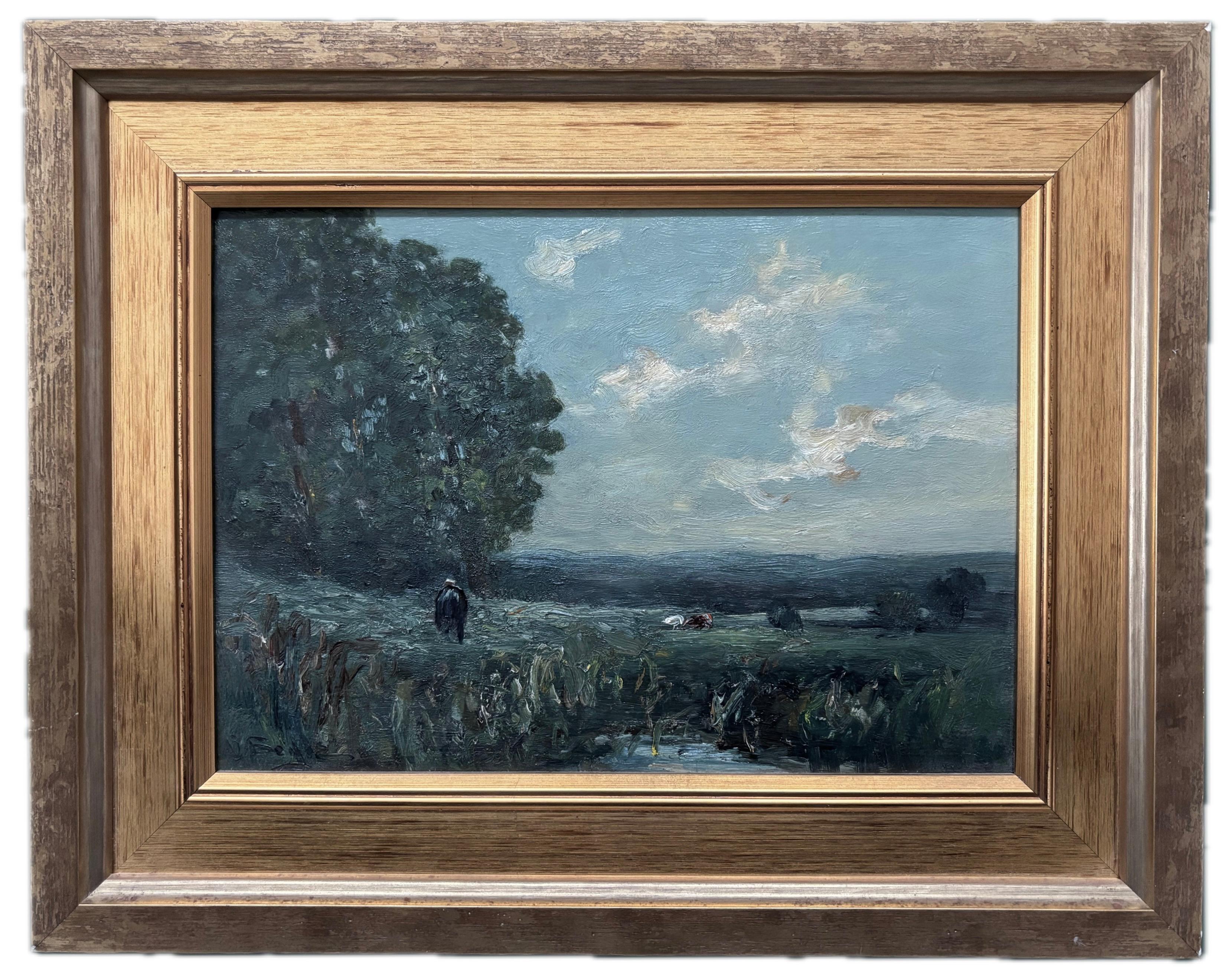 George Boyle Impressionist oil painting, Barbizon School of cows grazing For Sale 1