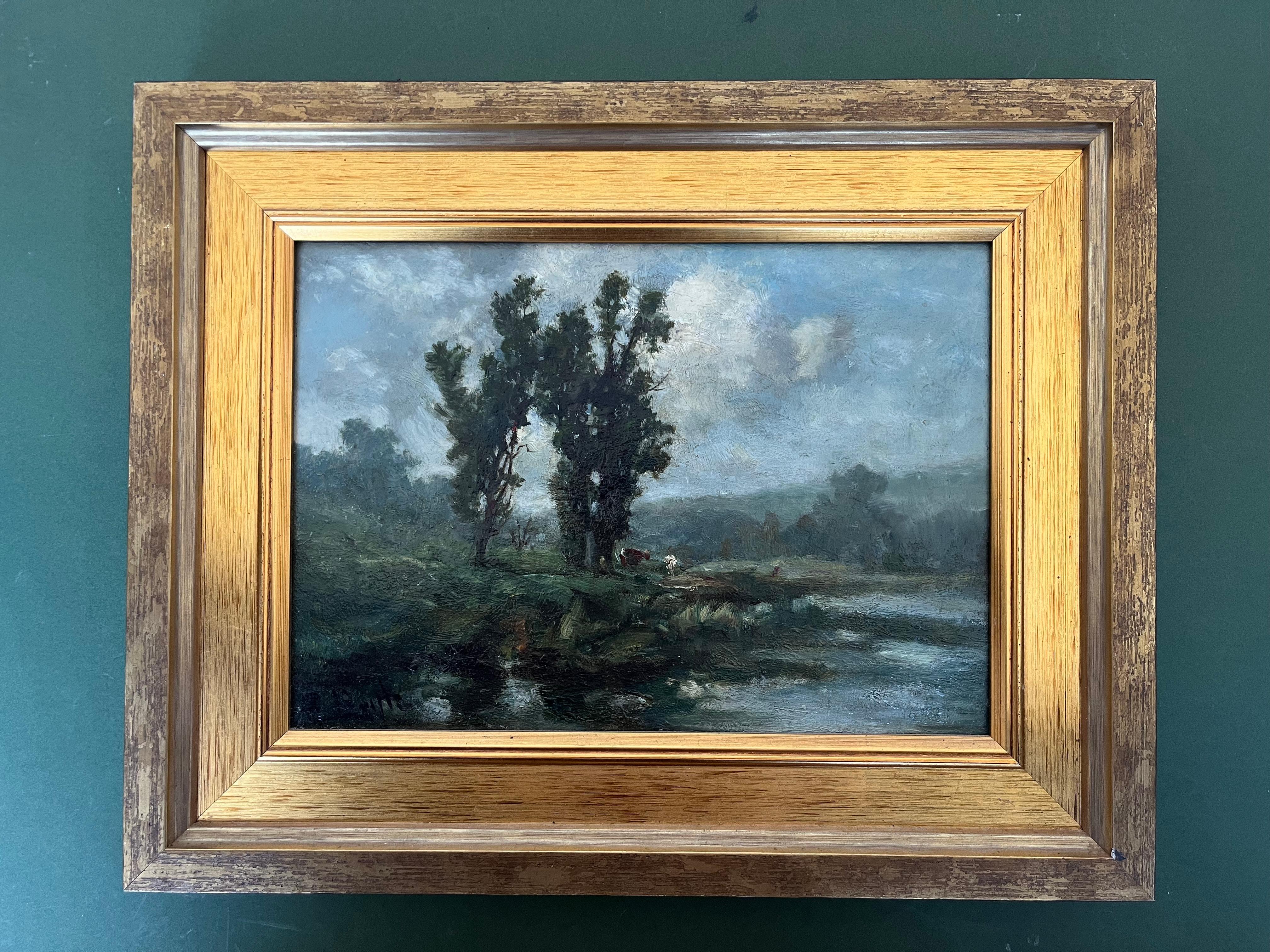 George Boyle Impressionist oil painting, Barbizon School of cows grazing en vente 2