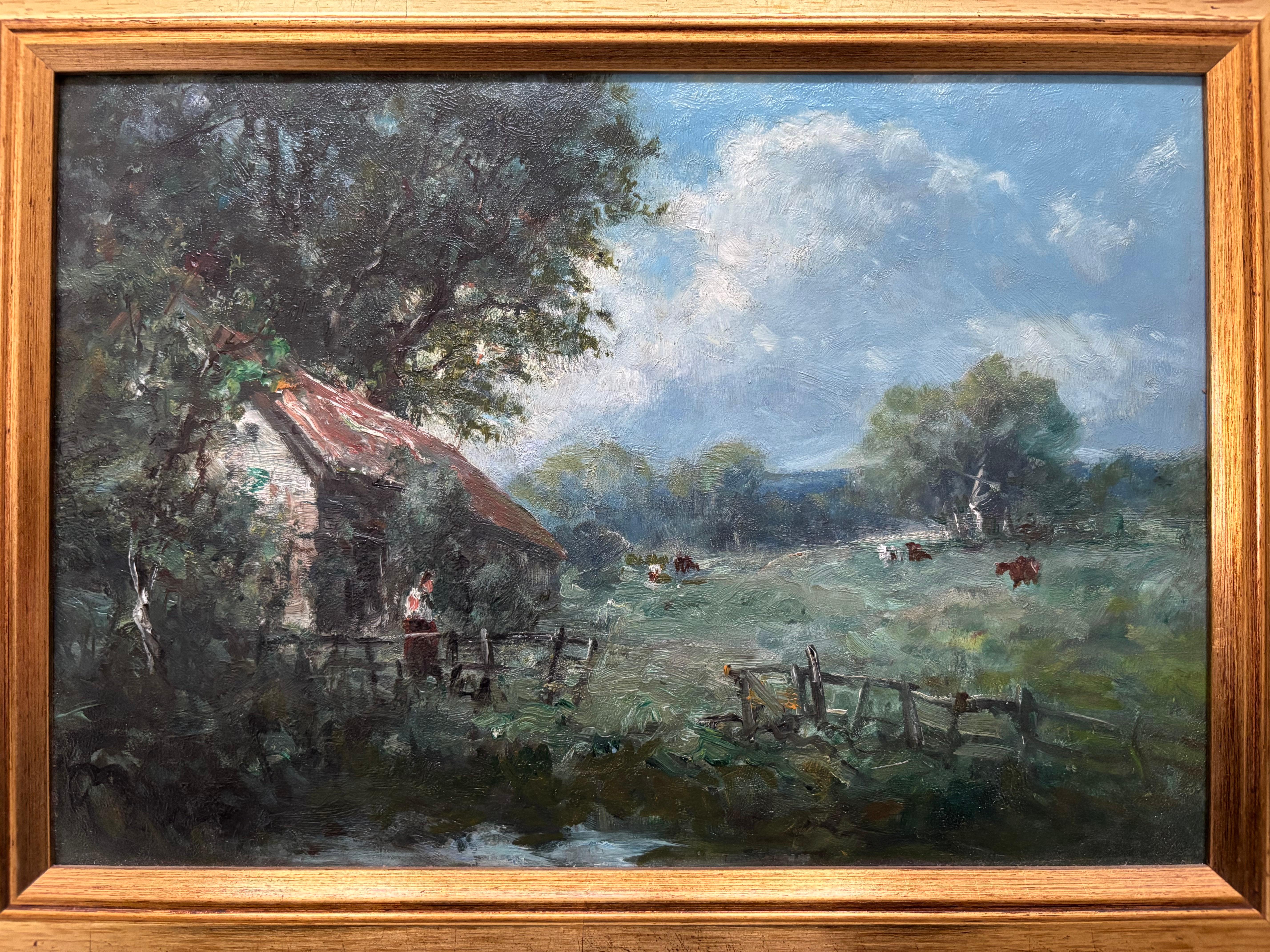 George Boyle Impressionist oil painting, Barbizon School of cows grazing For Sale 3
