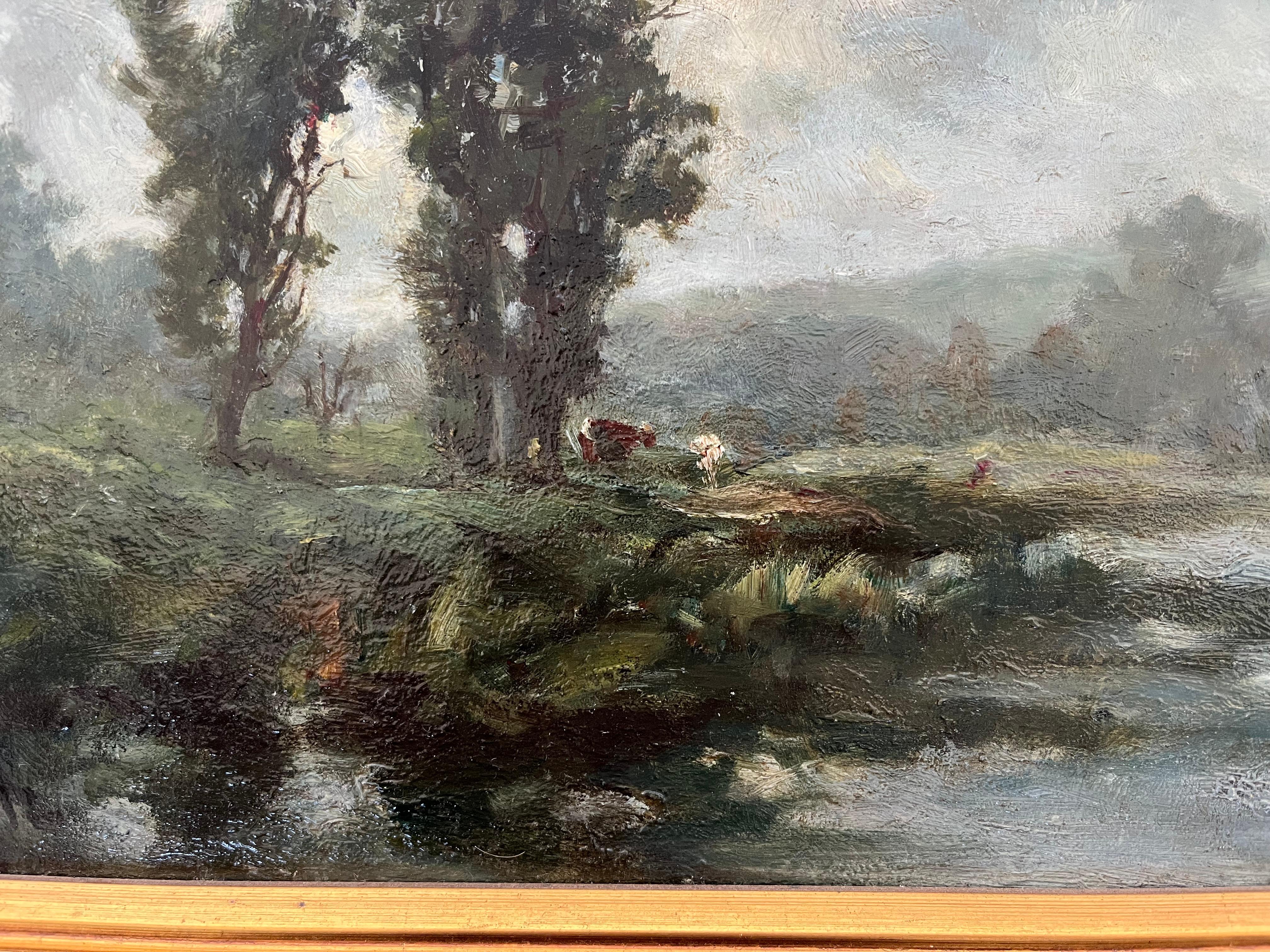 George Boyle Impressionist oil painting, Barbizon School of cows grazing en vente 7