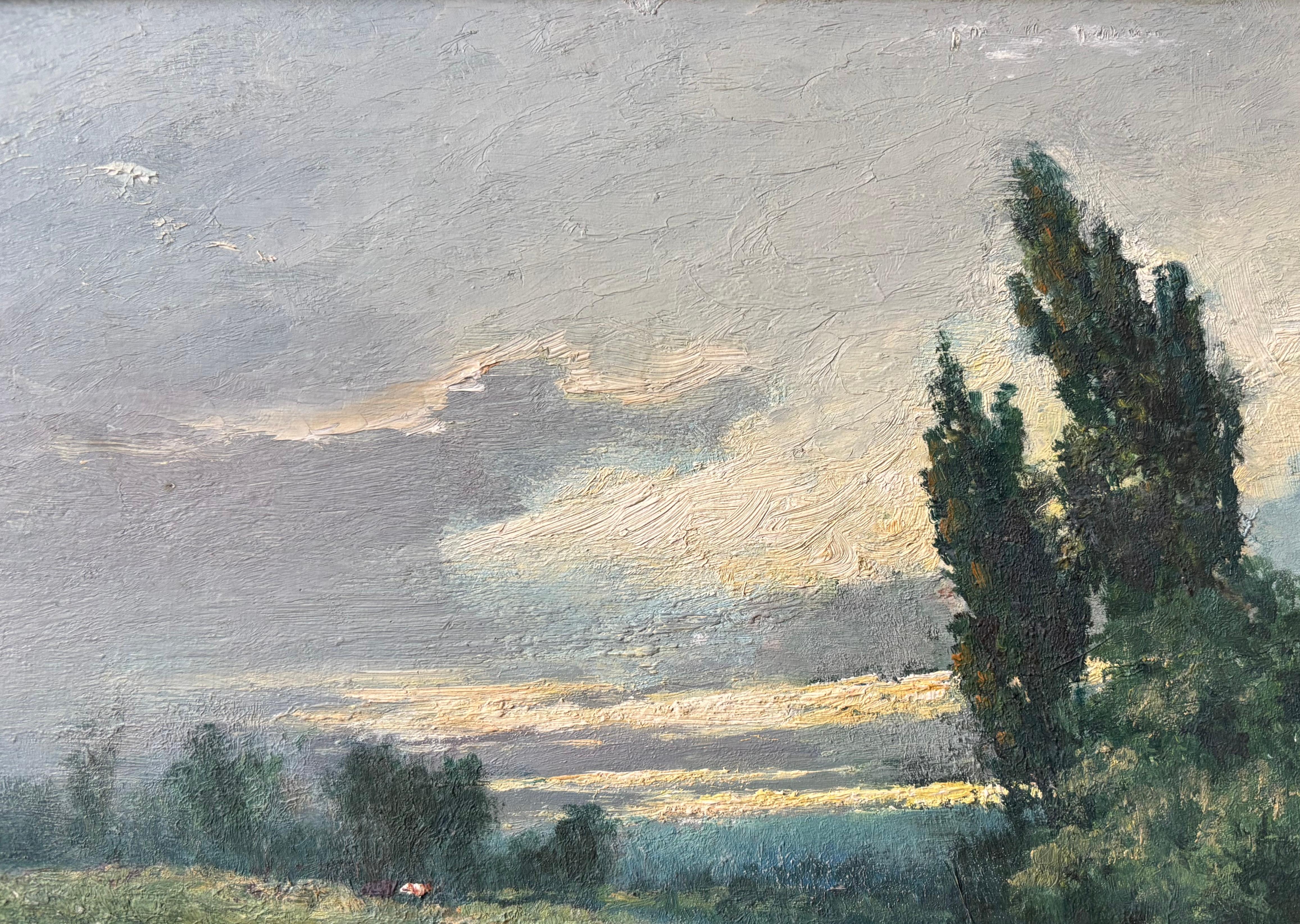 George Boyle Peinture à l'huile impressionniste, école de Barbizon d'un personnage avant le coucher du soleil en vente 7