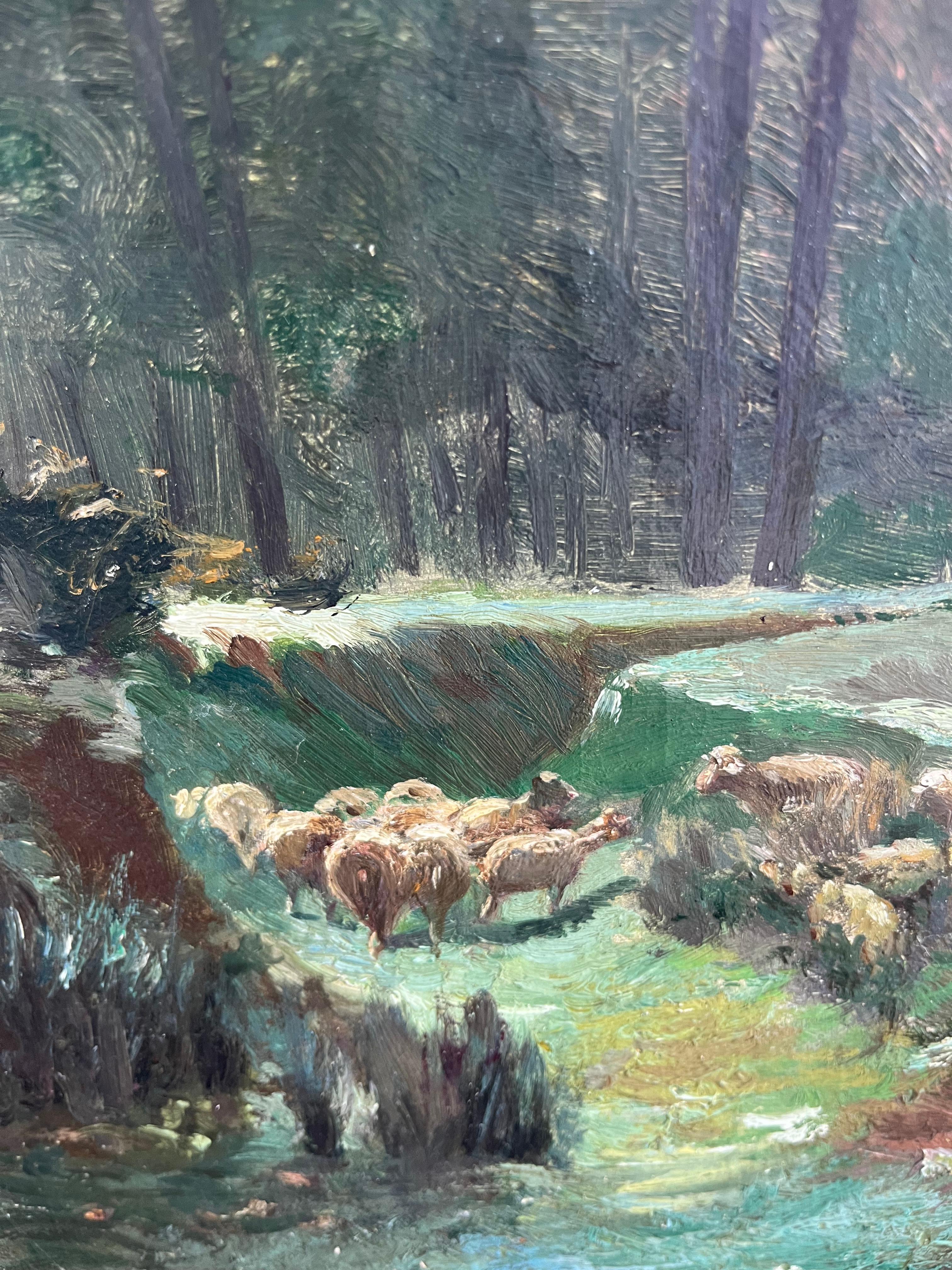 Impressionistisches Ölgemälde von George Boyle, Barbizon School of Sheep grazing, Barbizon im Angebot 9