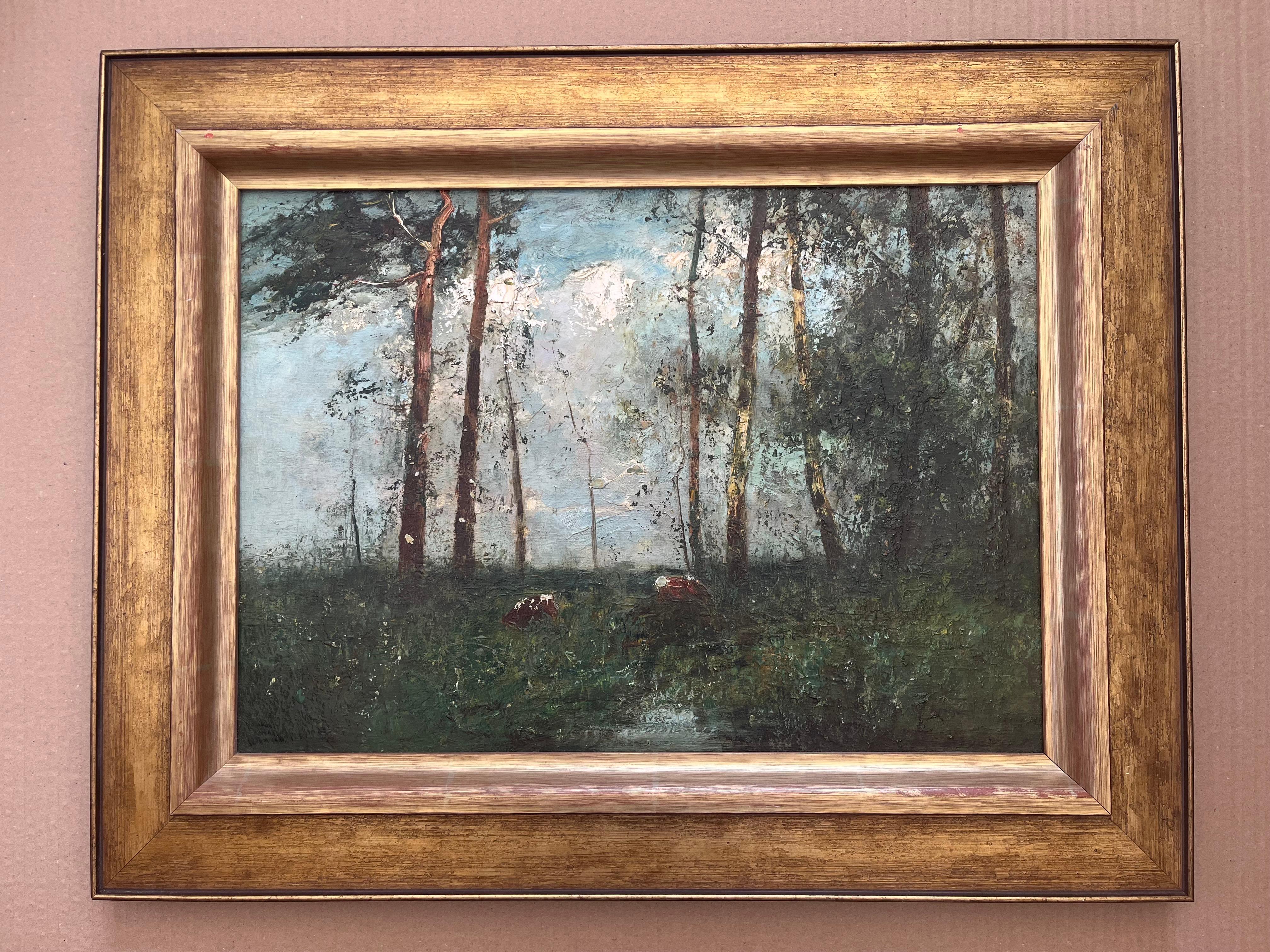 George Boyle Dipinto a olio impressionista, Scuola di Barbizon, raffigurante mucche al pascolo in vendita 9