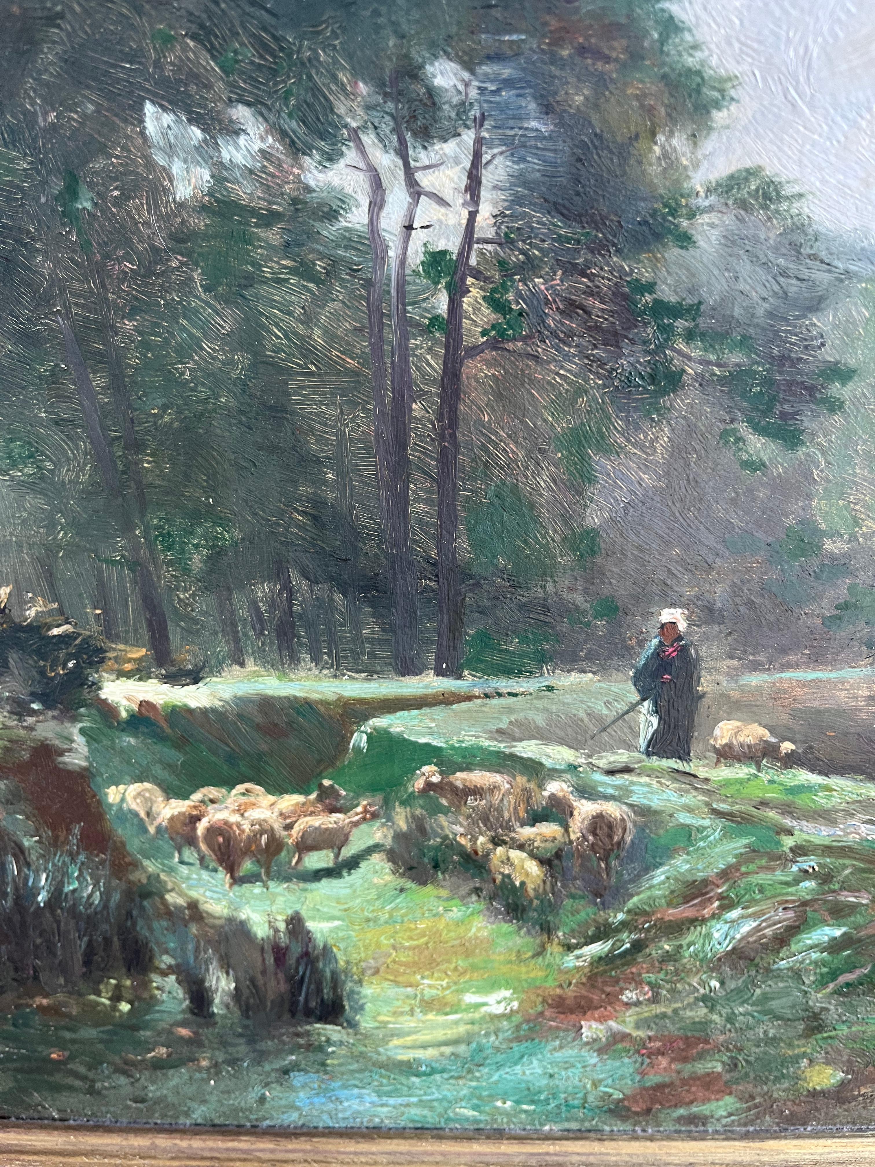 Impressionistisches Ölgemälde von George Boyle, Barbizon School of Sheep grazing, Barbizon im Angebot 10