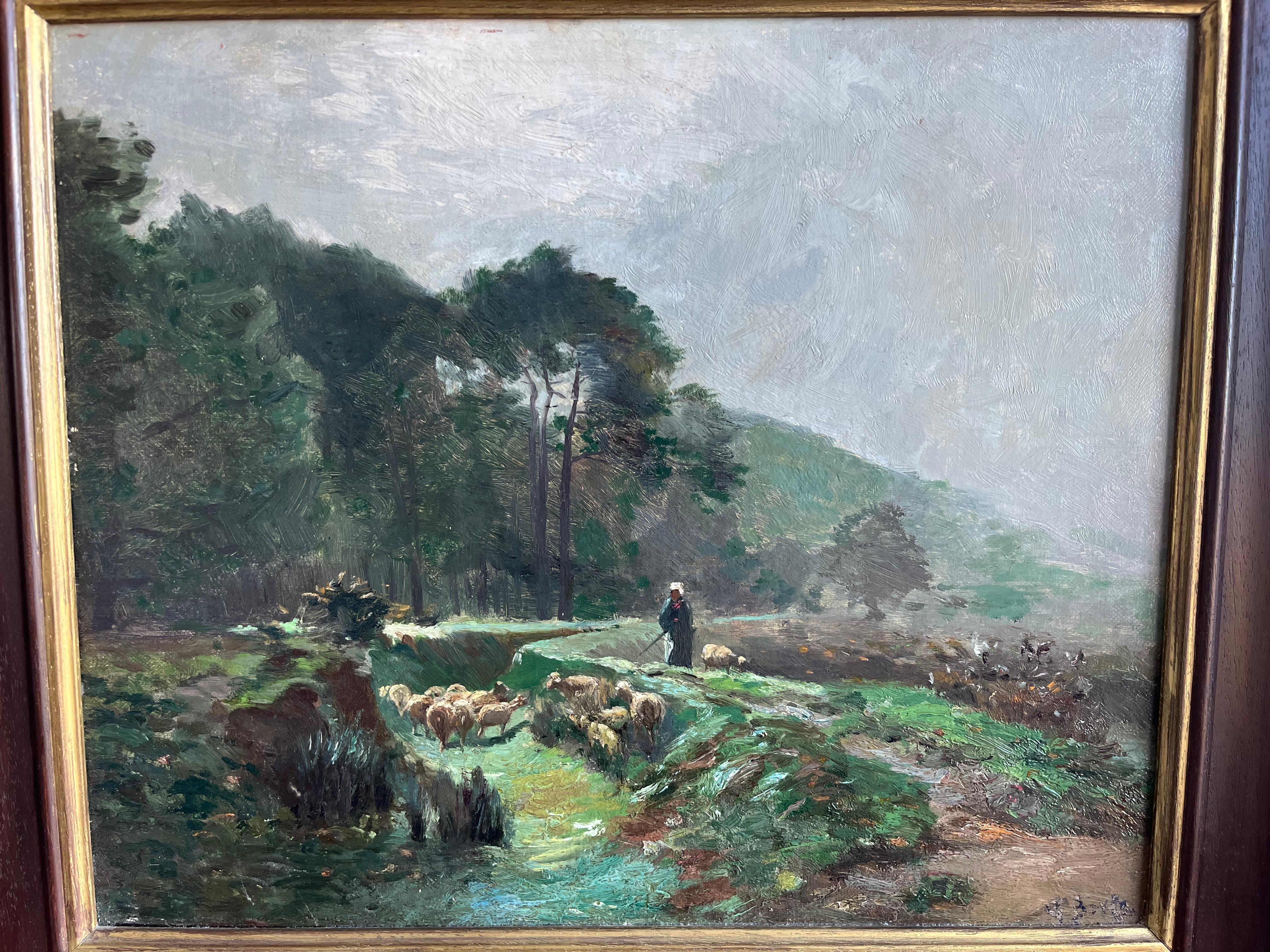 Impressionistisches Ölgemälde von George Boyle, Barbizon School of Sheep grazing, Barbizon im Angebot 12