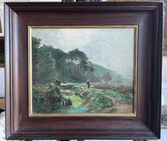 George Boyle Impressionist oil painting, Barbizon School of sheep grazing