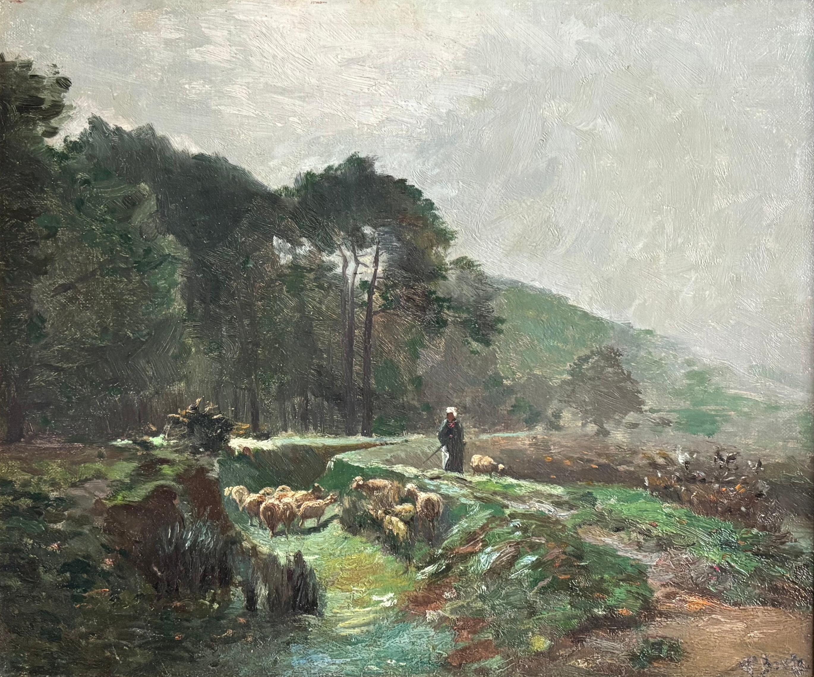 Impressionistisches Ölgemälde von George Boyle, Barbizon School of Sheep grazing, Barbizon im Angebot 17