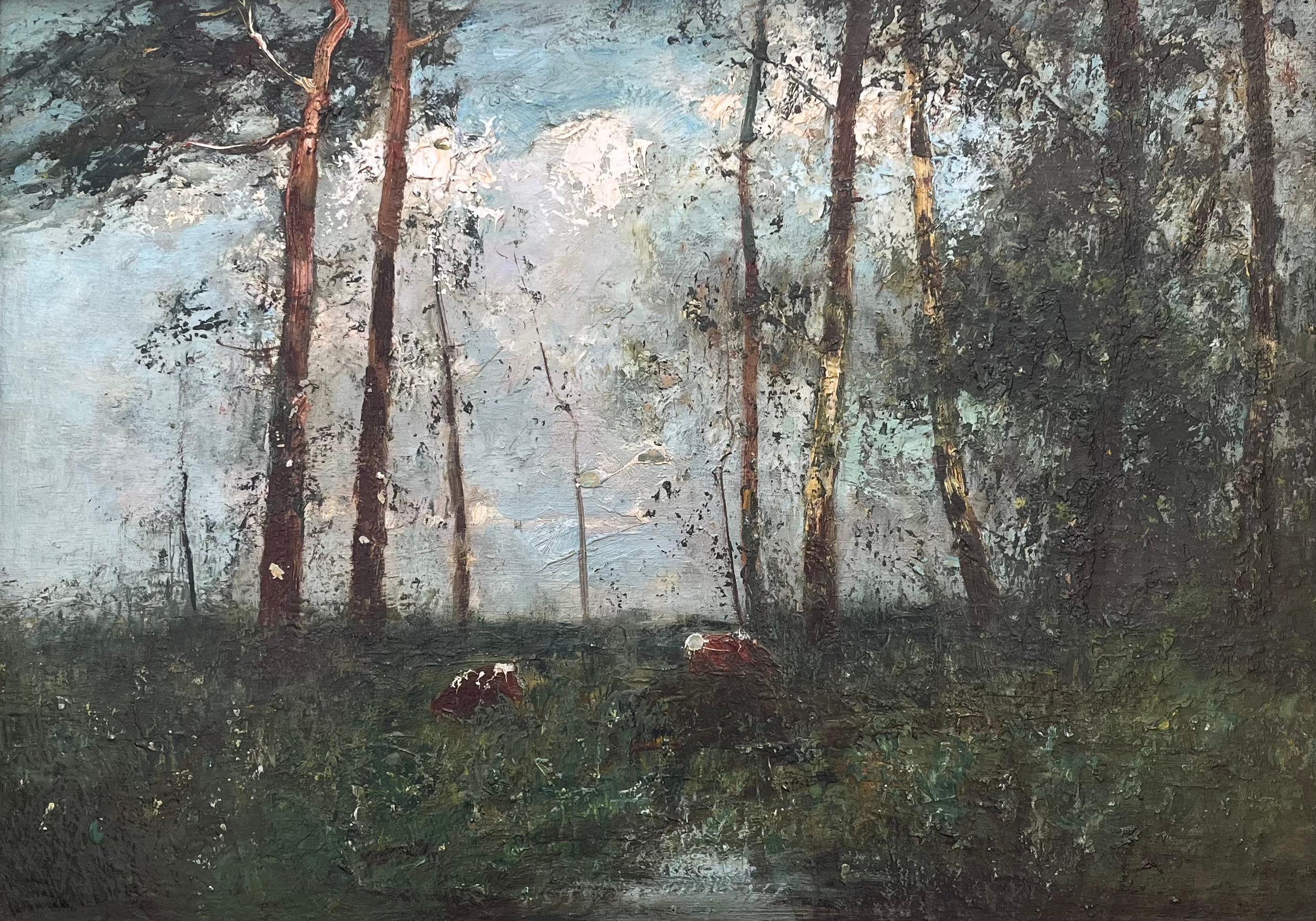 George Boyle Dipinto a olio impressionista, Scuola di Barbizon, raffigurante mucche al pascolo in vendita 2