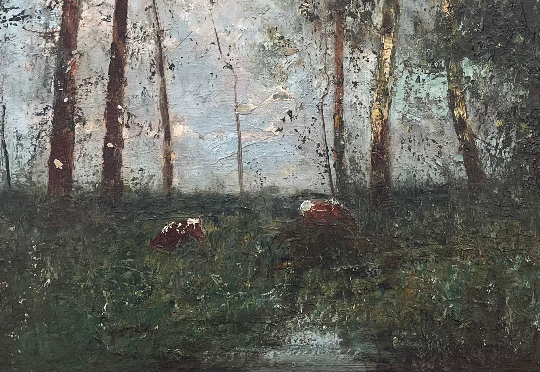 George Boyle Dipinto a olio impressionista, Scuola di Barbizon, raffigurante mucche al pascolo in vendita 5