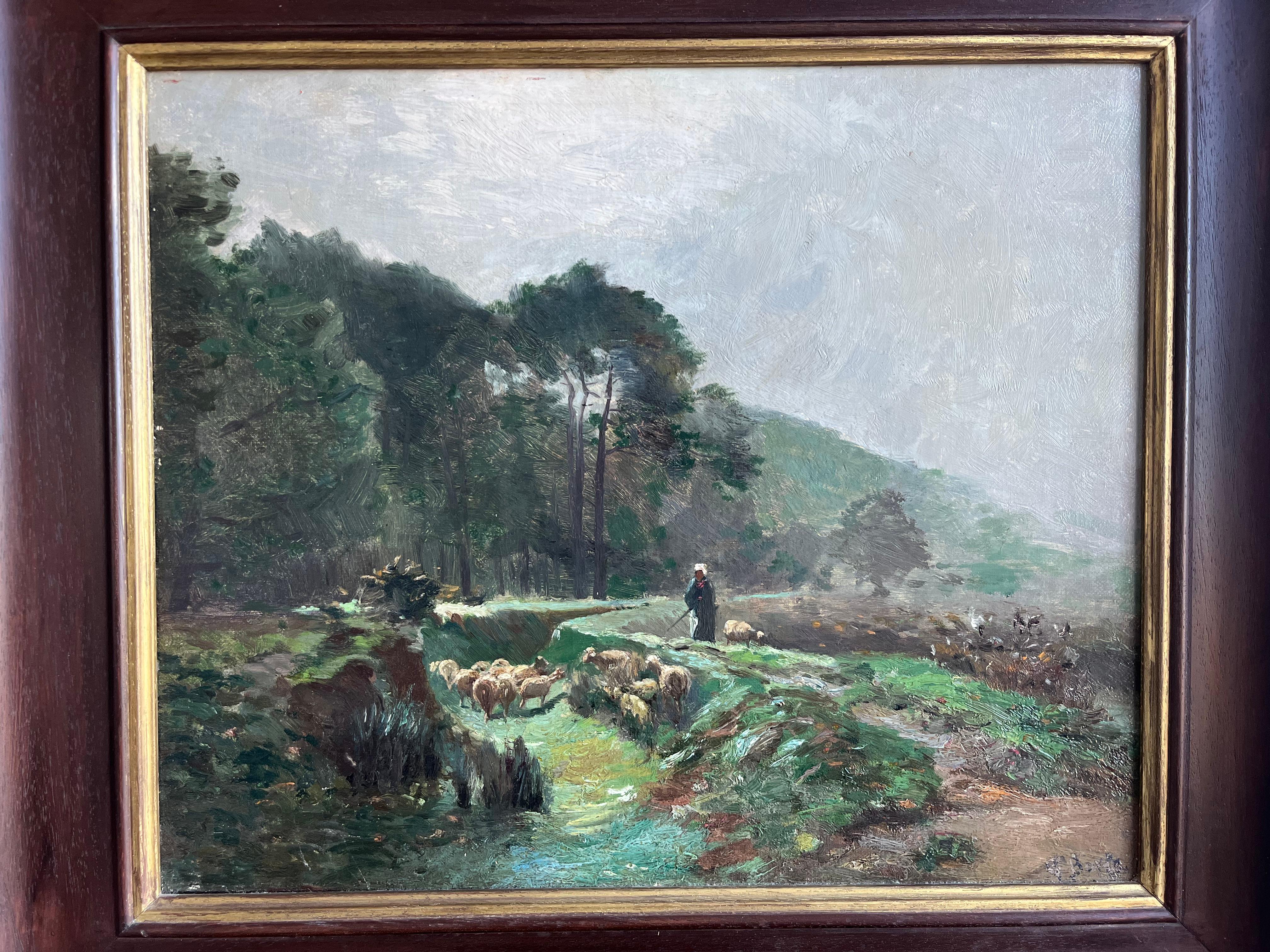 Impressionistisches Ölgemälde von George Boyle, Barbizon School of Sheep grazing, Barbizon im Angebot 8