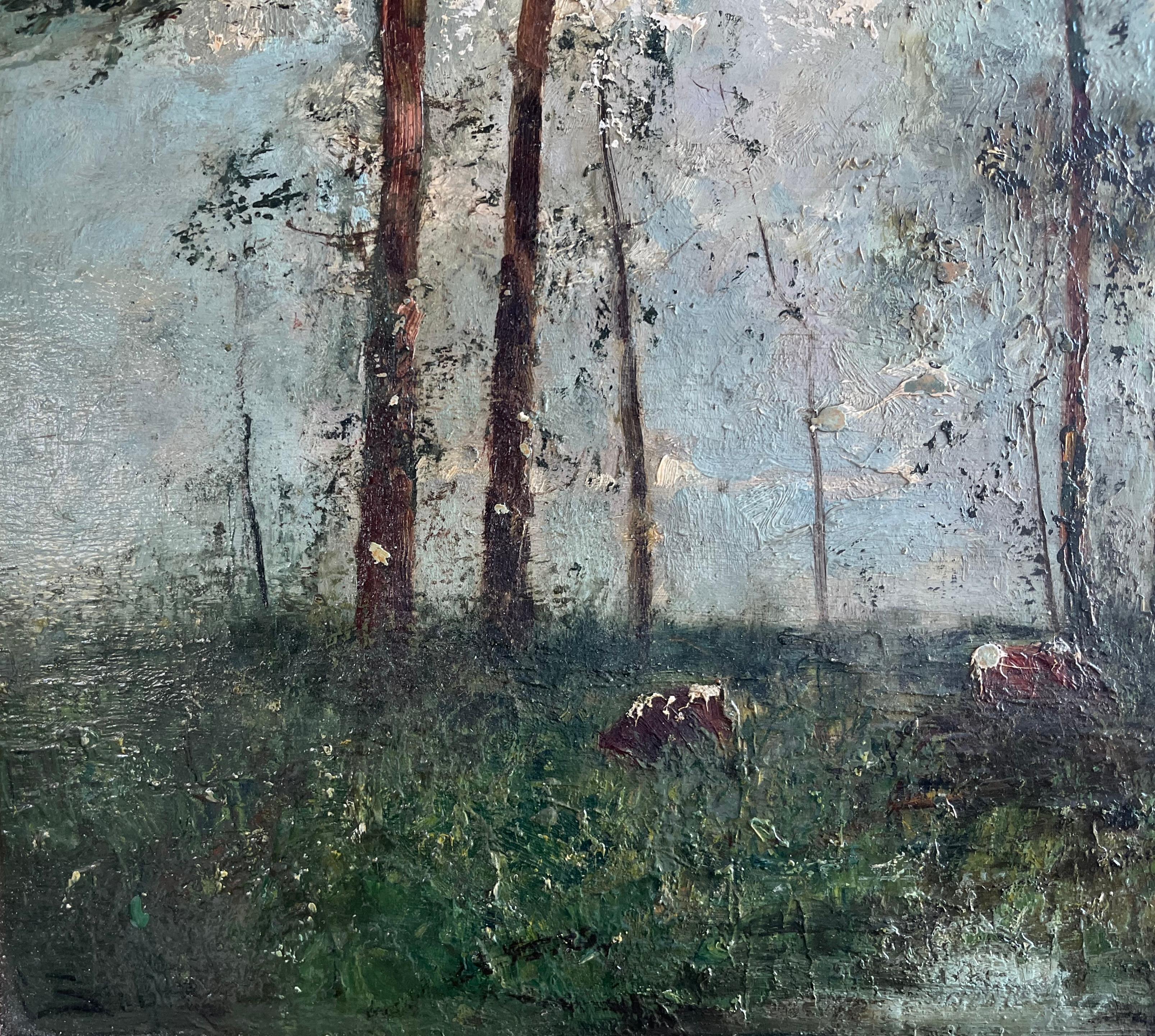 George Boyle Dipinto a olio impressionista, Scuola di Barbizon, raffigurante mucche al pascolo in vendita 8