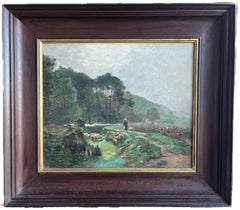 George Boyle Impressionist oil painting, Barbizon School of sheep grazing