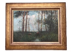 George Boyle Óleo impresionista, Escuela de Barbizon de vacas pastando