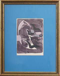 "Pájaros de noche" Litografía Mourlot Enmarcada Impresión Modernista Cubista Abstracta