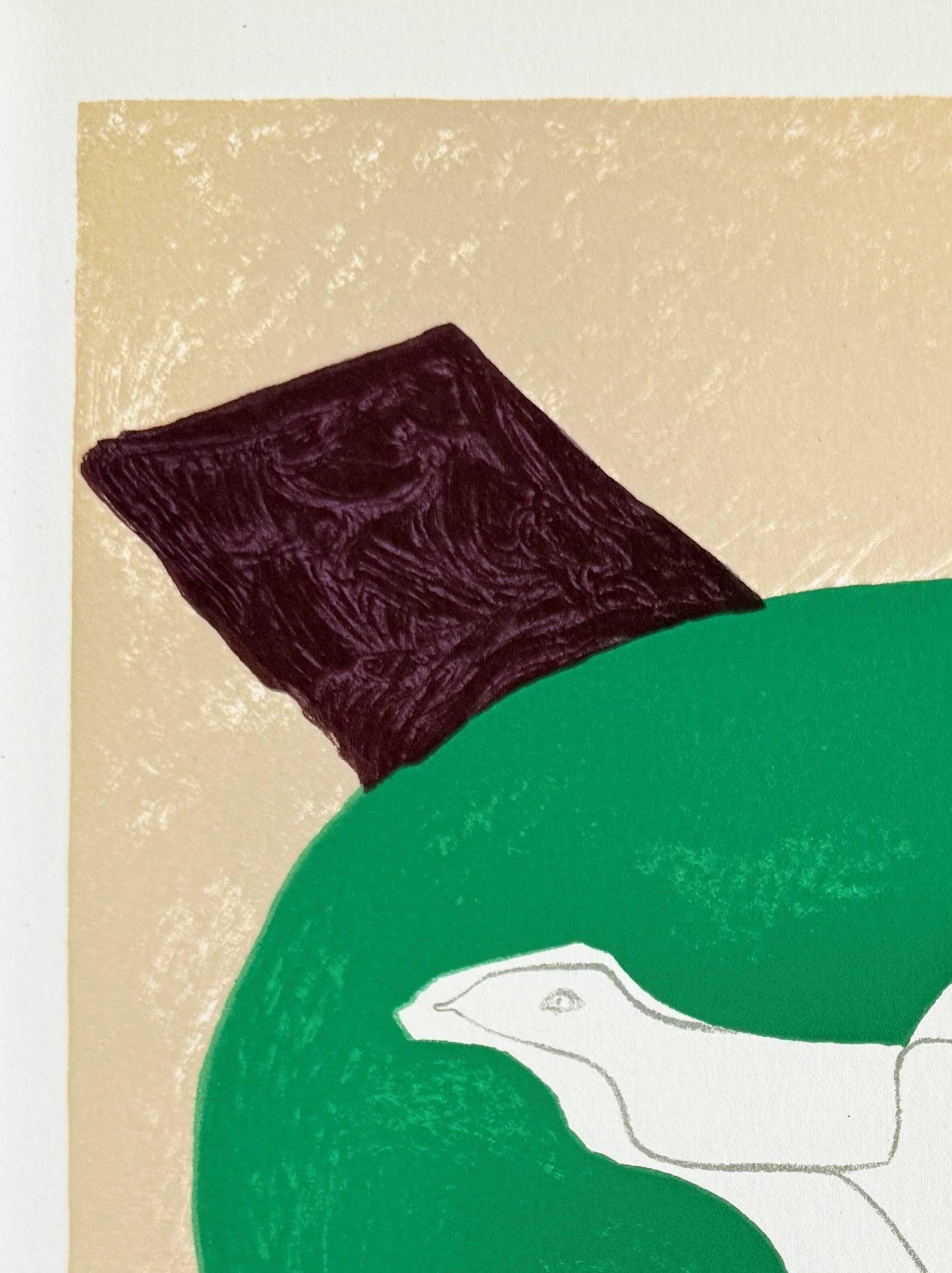 Colombe sur fond vert - Print di George Braque