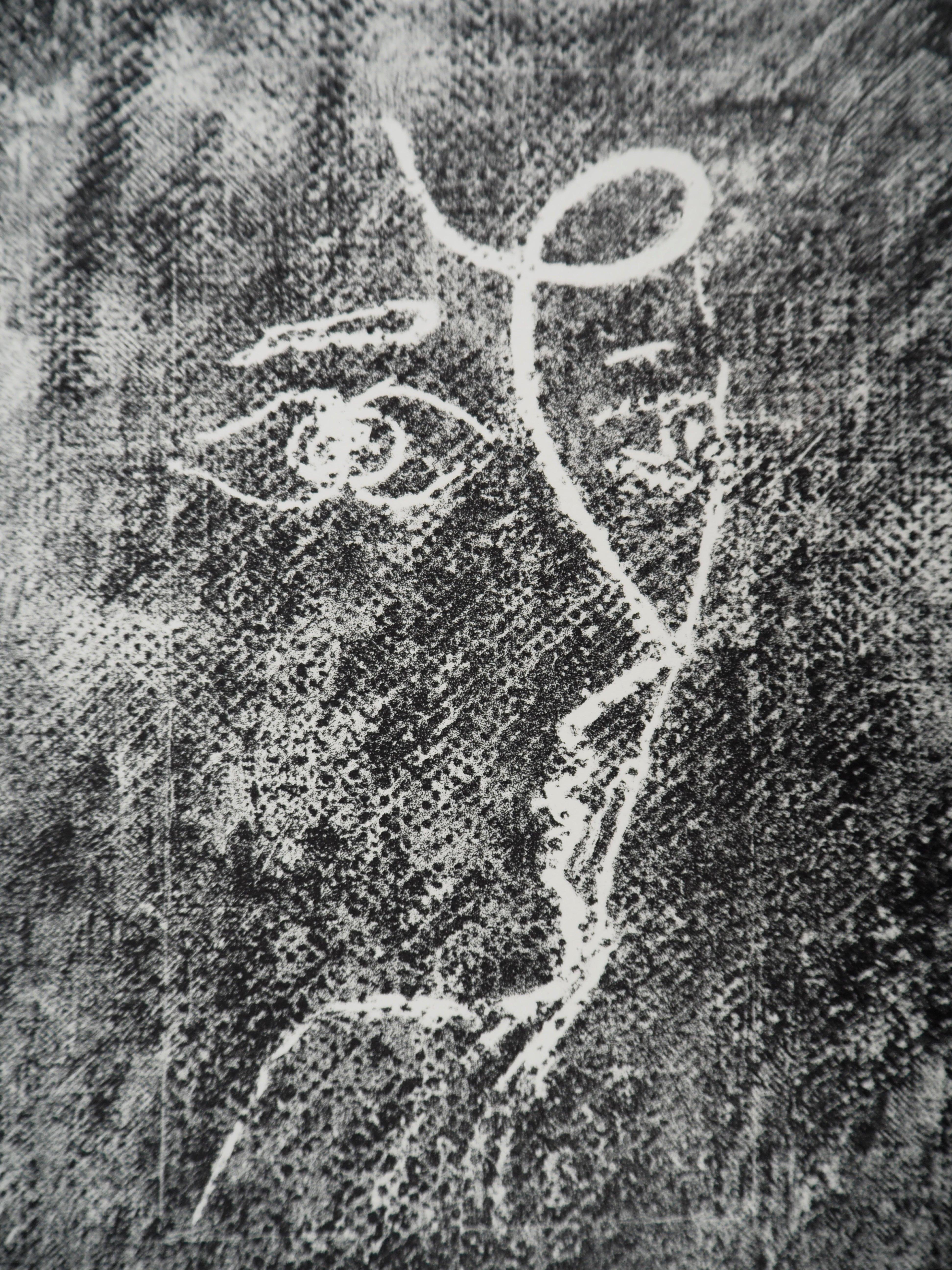 Profilo cubista in grigio - Litografia originale, firmata (Vallier #153) - Portrait Print Grigio di George Braque