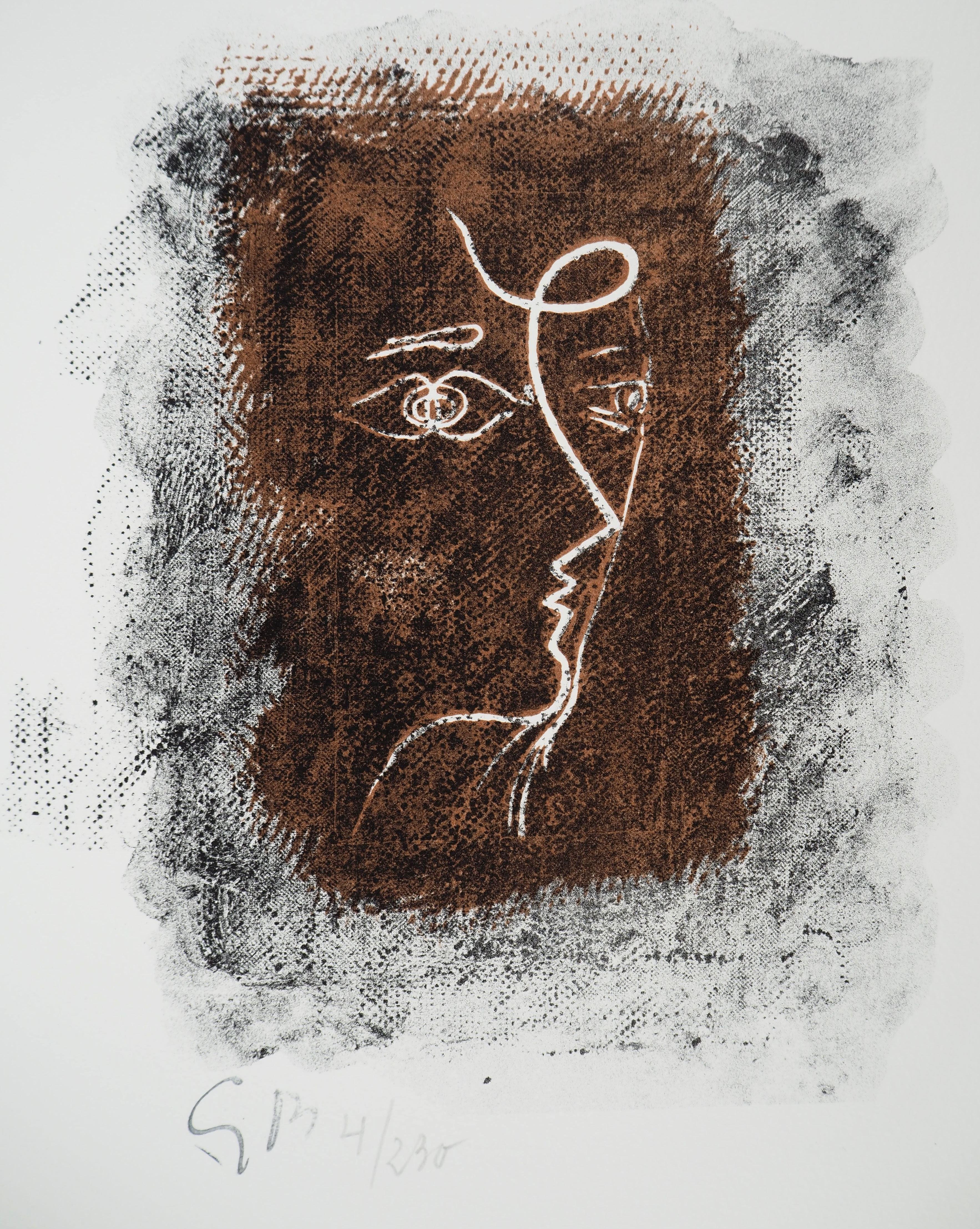 Profilo cubista - Litografia originale, firmata (Vallier #153) - Print di George Braque