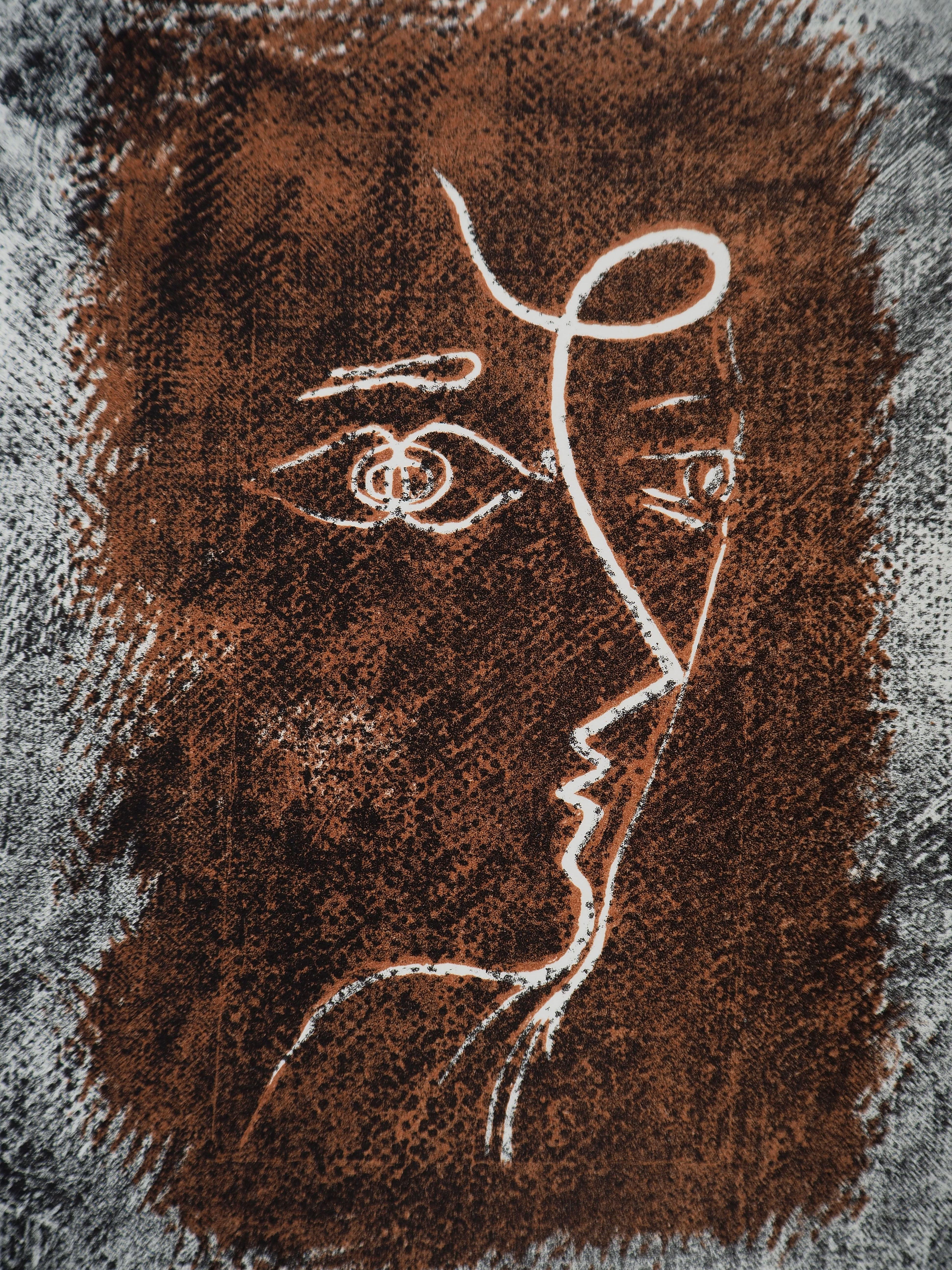 Profilo cubista - Litografia originale, firmata (Vallier #153) - Portrait Print Grigio di George Braque