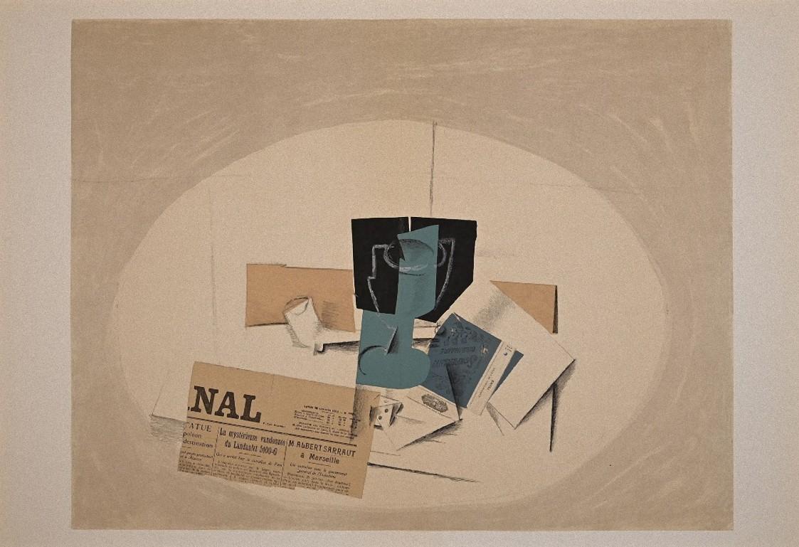 Papiers Collés ist eine gemischte Lithographie, die George Braque 1963 für das Kunstmagazin "Derrière Le Miroir" Nr. 138 anfertigte.

Gedruckt bei Ateliers de Maeght, Paris, 1963.

Guter Zustand mit Ausnahme einer leichten Falte in der Mitte, die