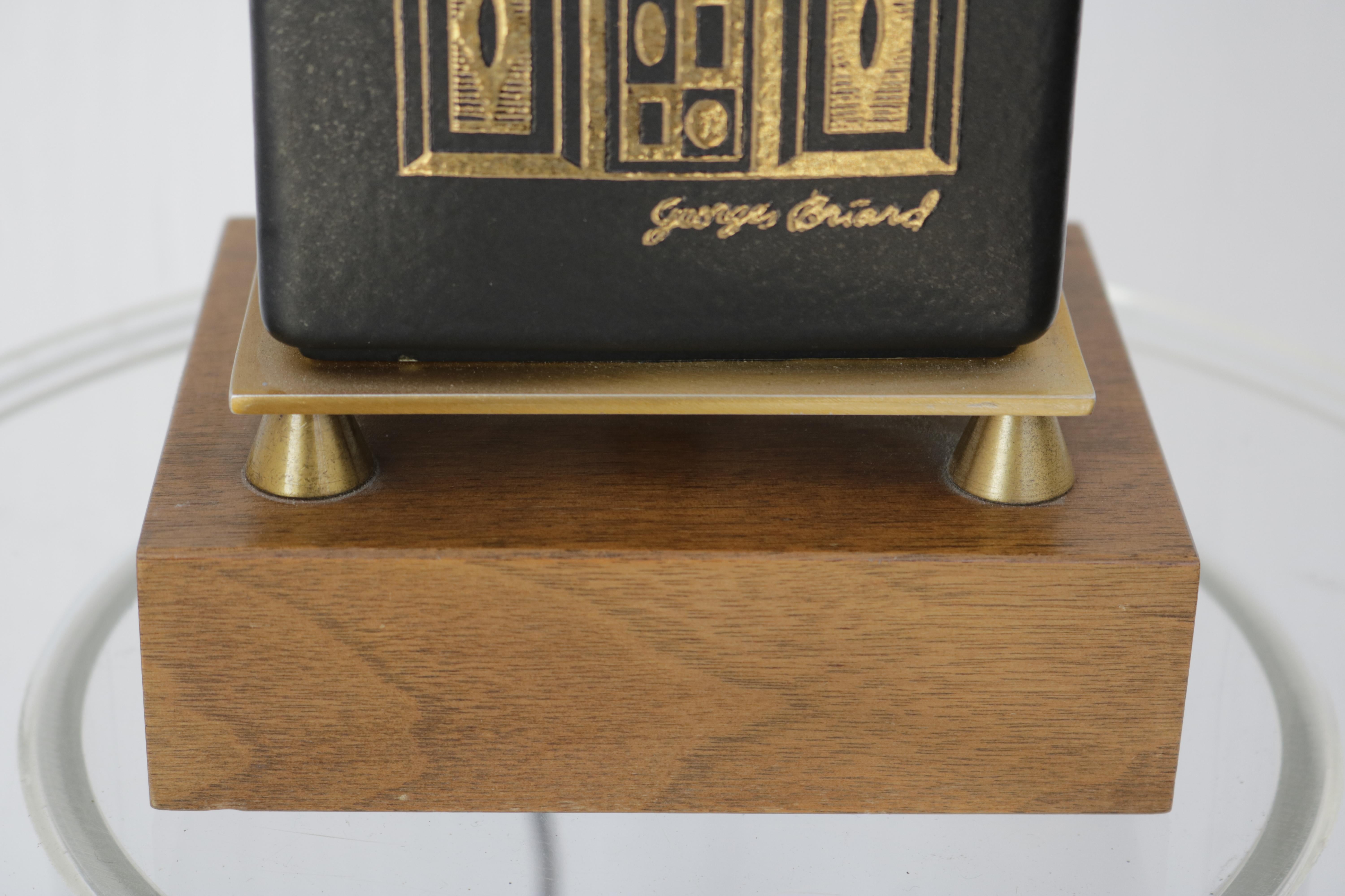 Brass George Briard 1960s Black and Gold Ceramic Table Lamp