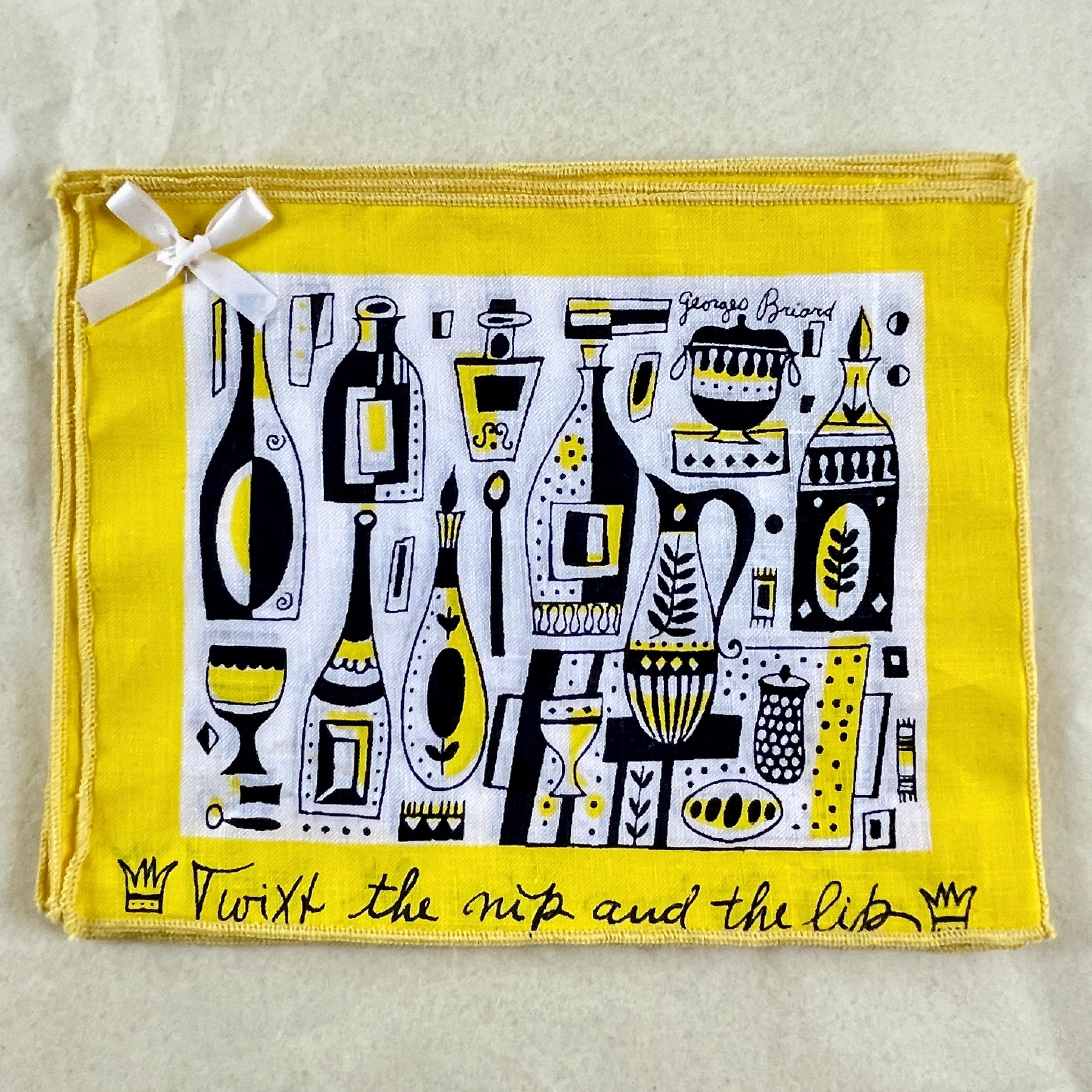 Mid-Century Modern Napkins de cocktail George Briard -Twixt the Nip & the Lib, S/8 Boxed en vente