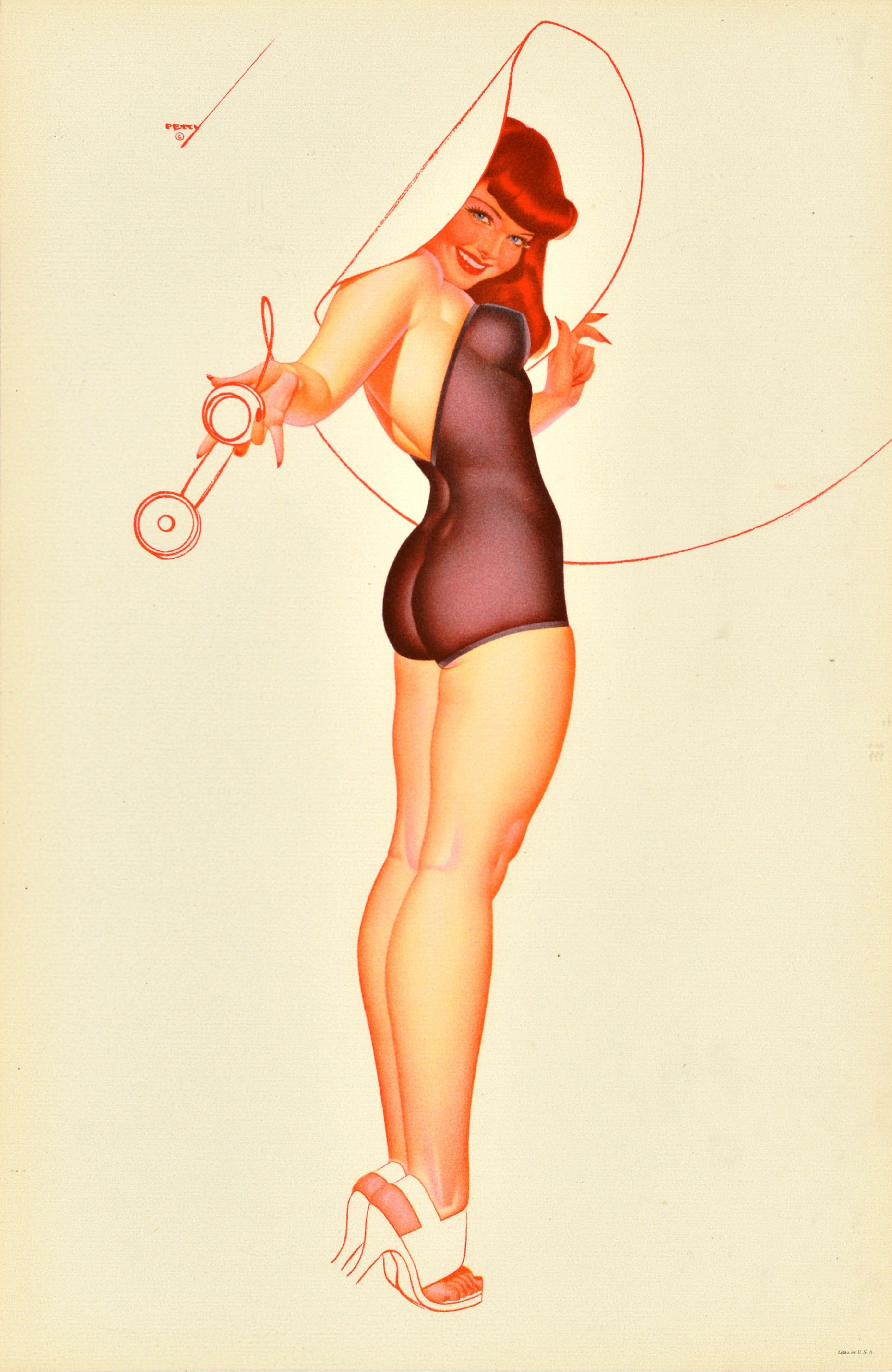 Print George Brown Petty IV - Affiche rétro originale Pin Up Lady Telephone Hat George Petty Design Art USA