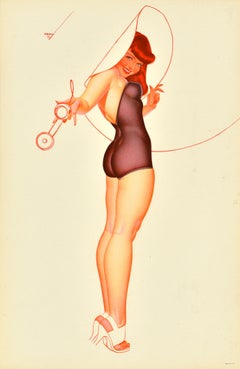 Original Vintage Poster Pin Up Lady Telephone Hat George Petty Design Art USA