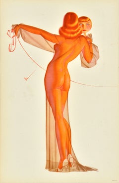 Original Vintage Poster Pin Up Lady Telephone Mirror George Petty Art Design