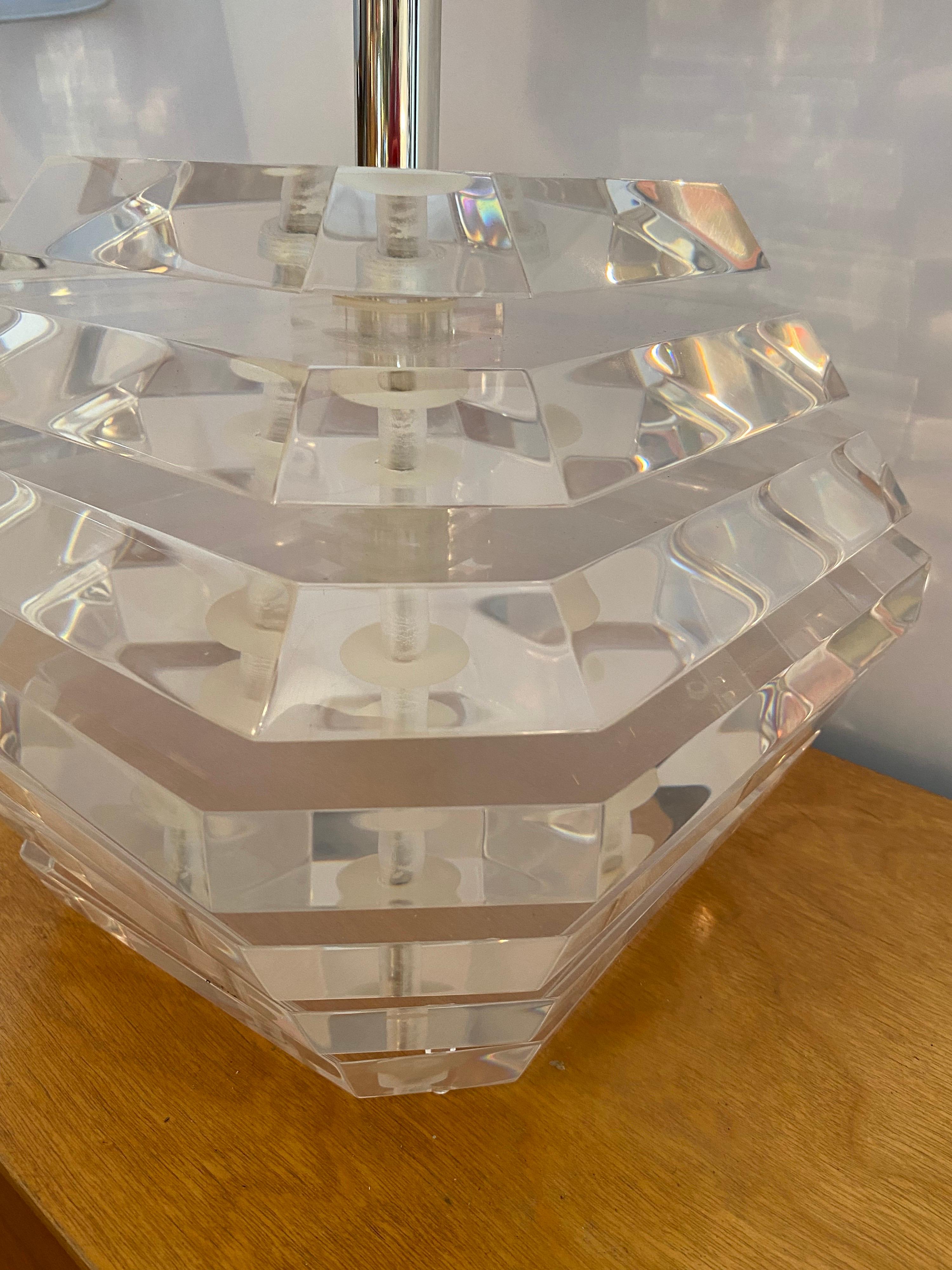 Mid-Century Modern George Bullio Pair Lucite Trapezoidal Table Lamps
