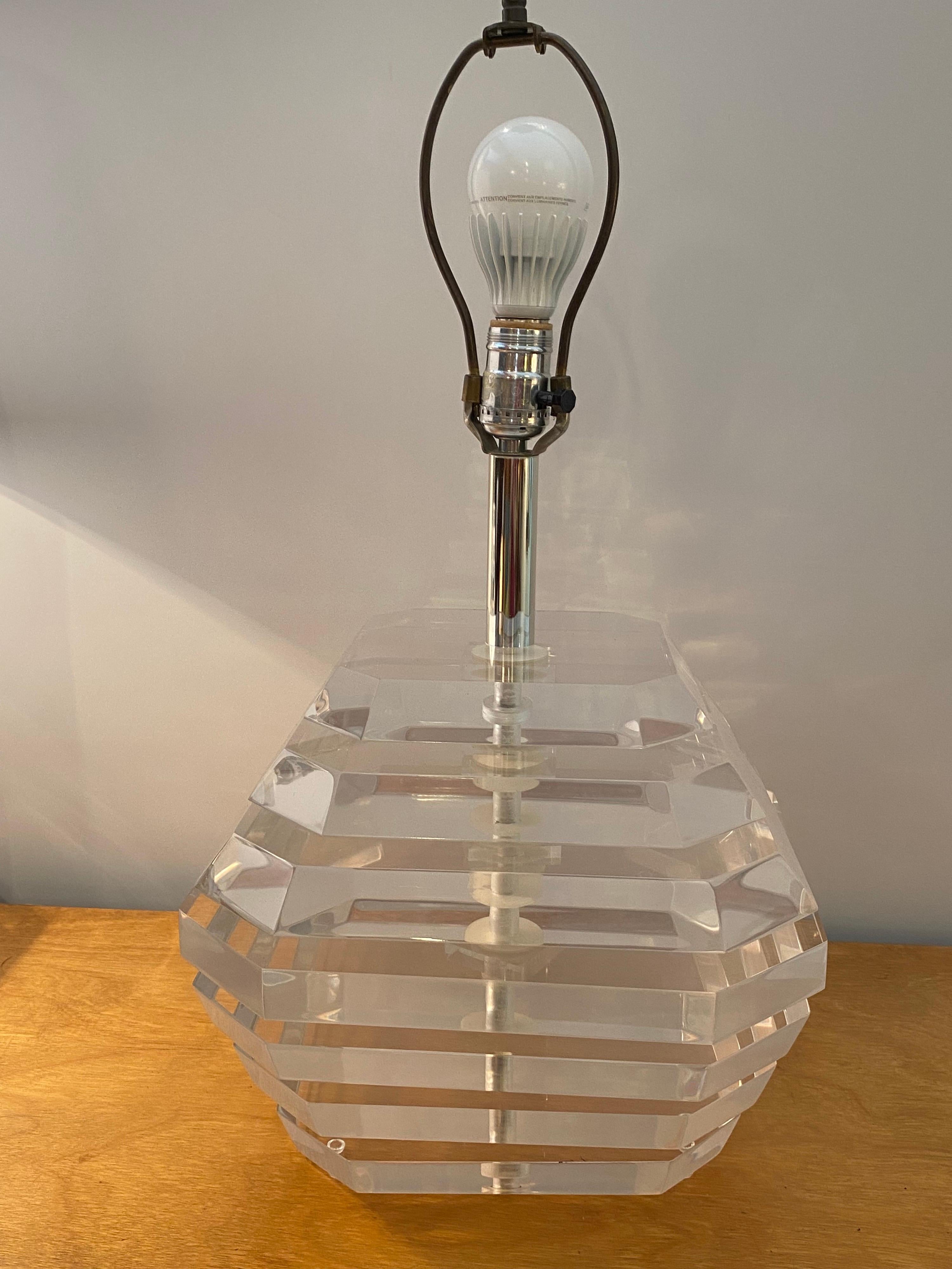George Bullio Pair Lucite Trapezoidal Table Lamps 1
