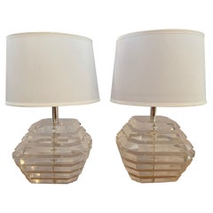 George Bullio Pair Lucite Trapezoidal Table Lamps