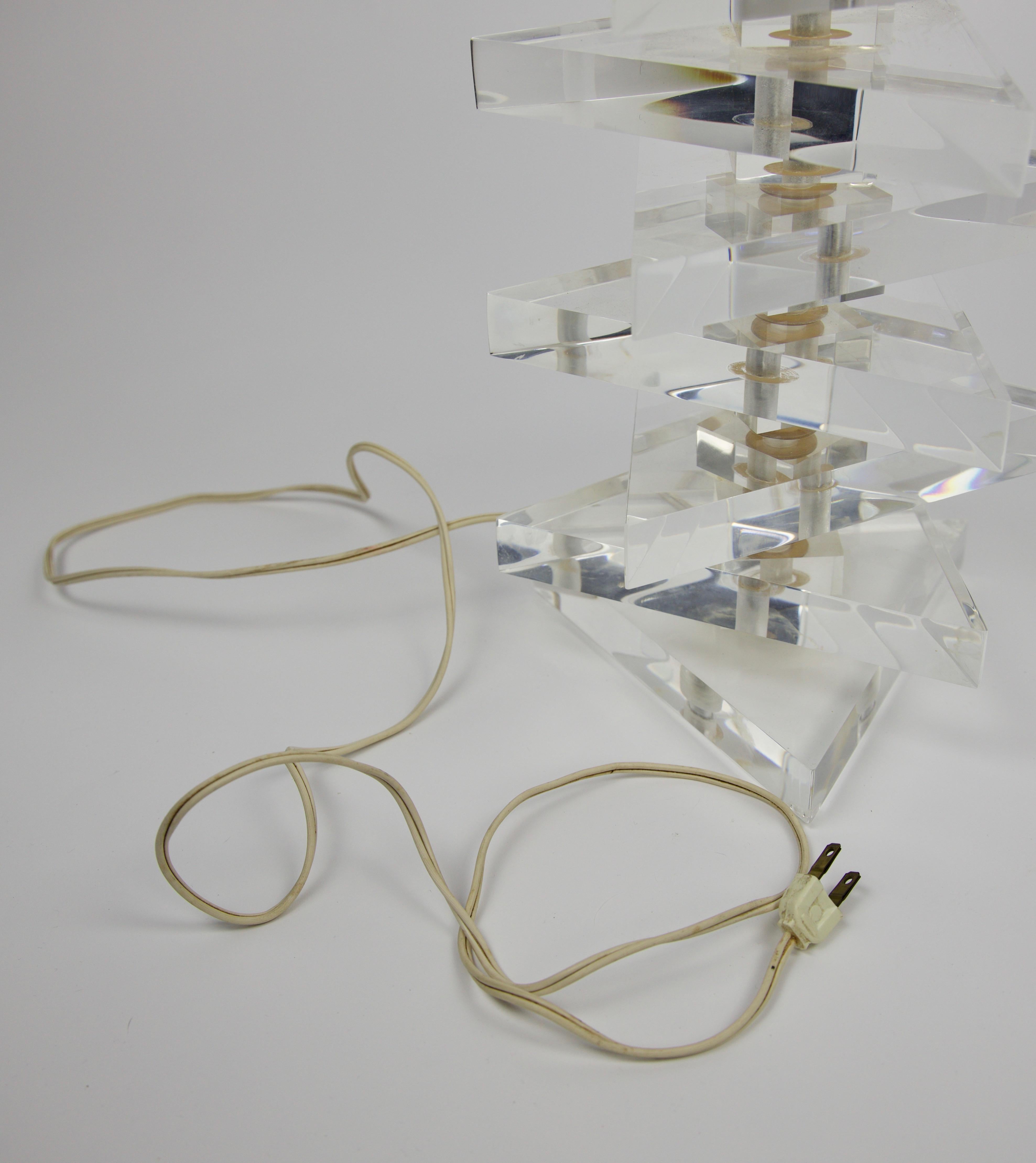 Late 20th Century George Bullio, Stacked Triangle Lucite Lamp For Sale