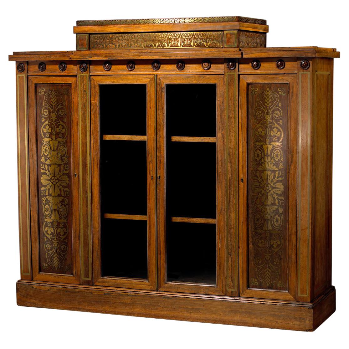 George Bullock Breakfront Rosewood and Brass Inlaid Side Cabinet For Sale