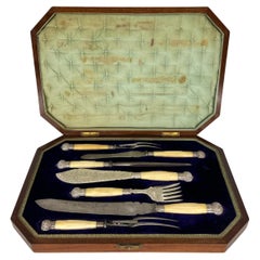 George Butler & Company 7 Piece Sterling Mounted Sheffield Cased Serving Set