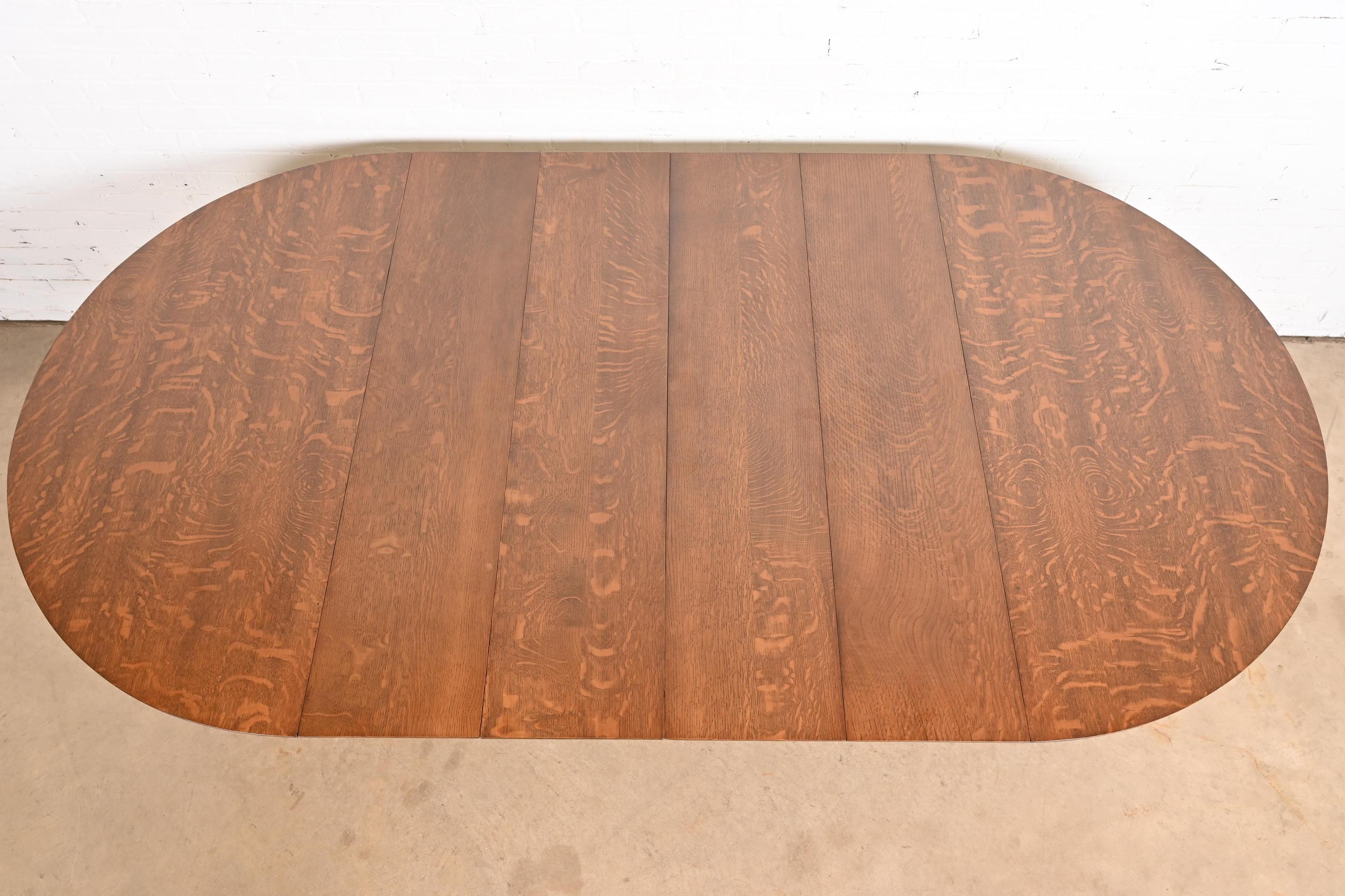 George C. Flint Co. Antique Victorian Oak Split Pedestal Extension Dining Table For Sale 5