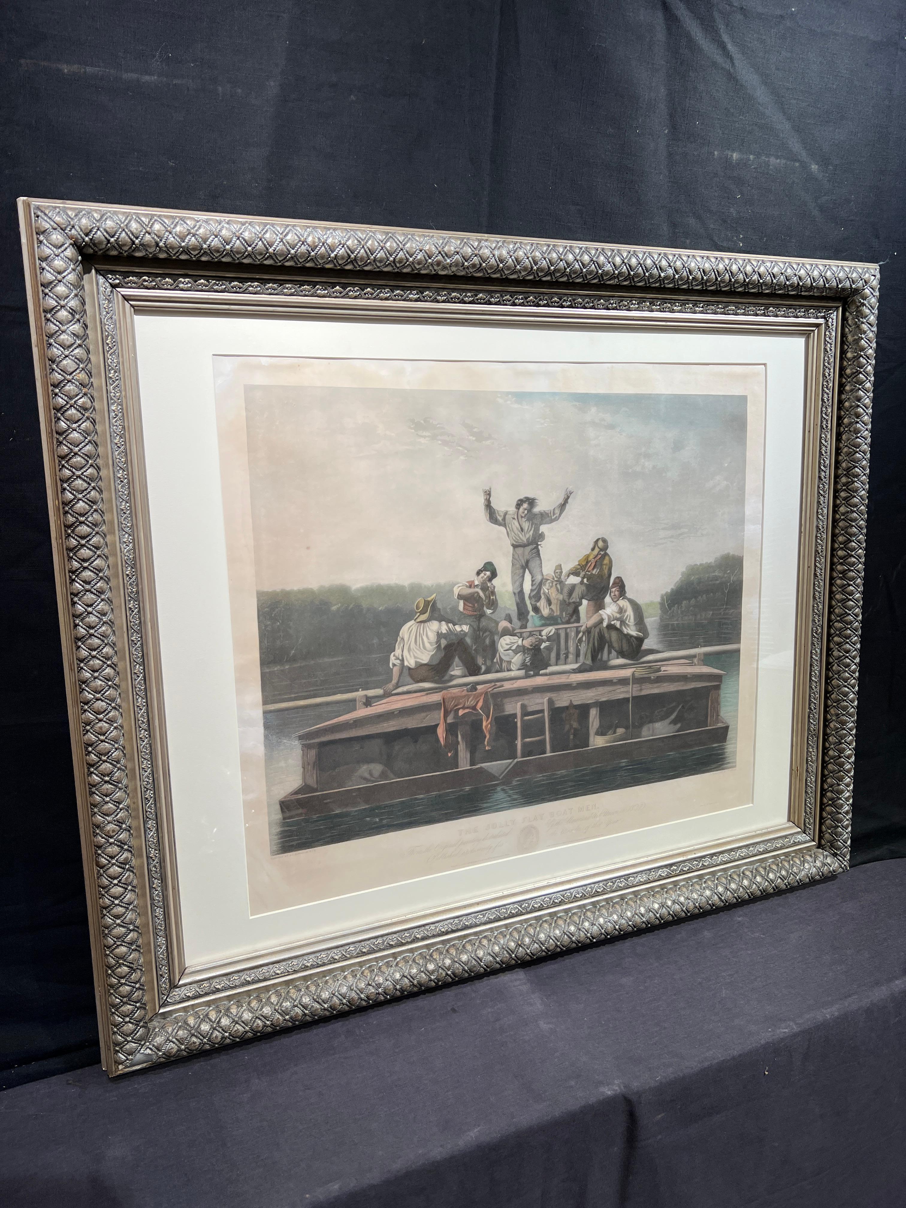 The Jolly Flat Boat Men - Hudson River School Print by George Caleb Bingham