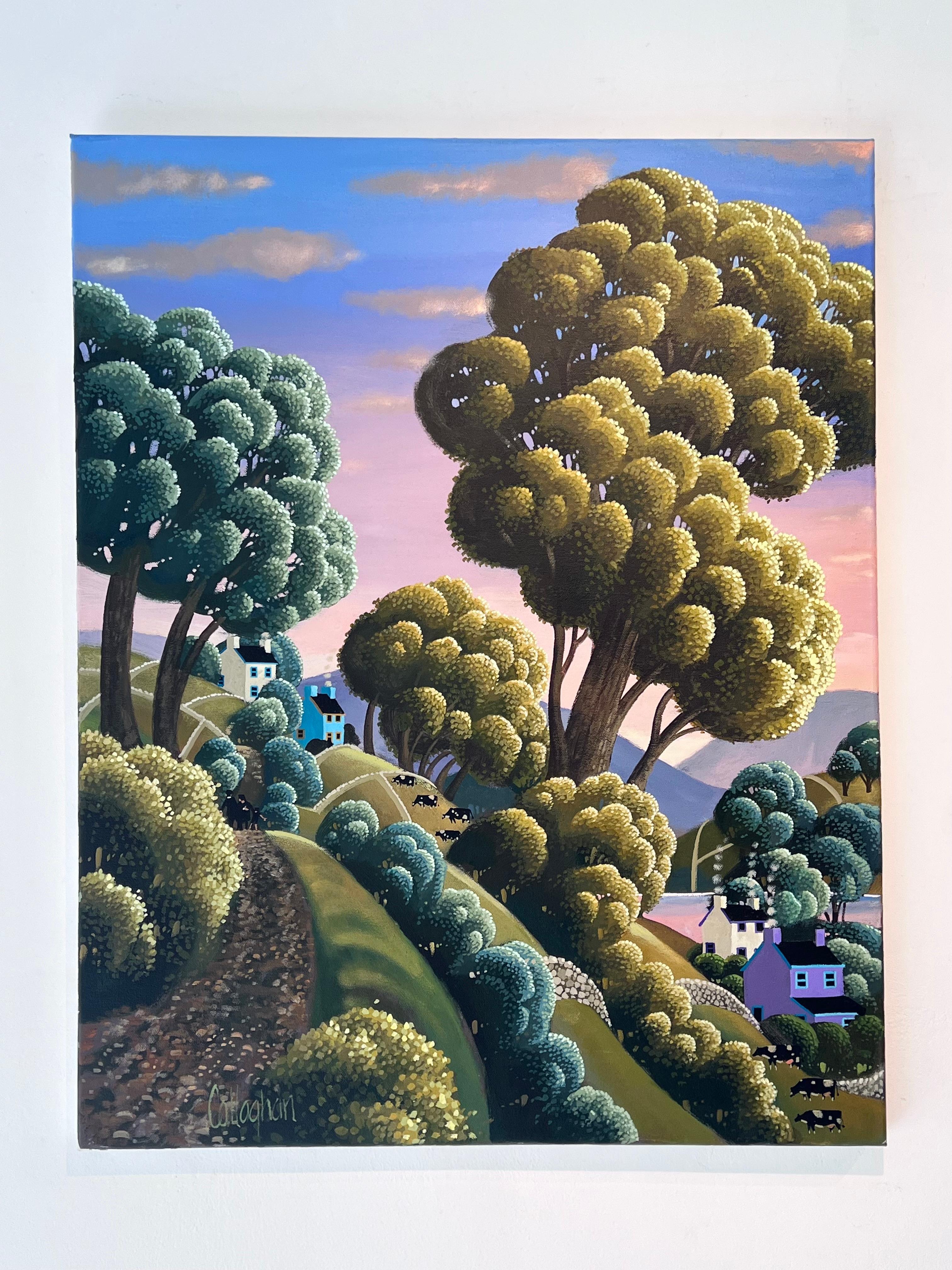 Down to the Lake-original surrealism landscape realism painting-contemporary Art - Painting by George Callaghan