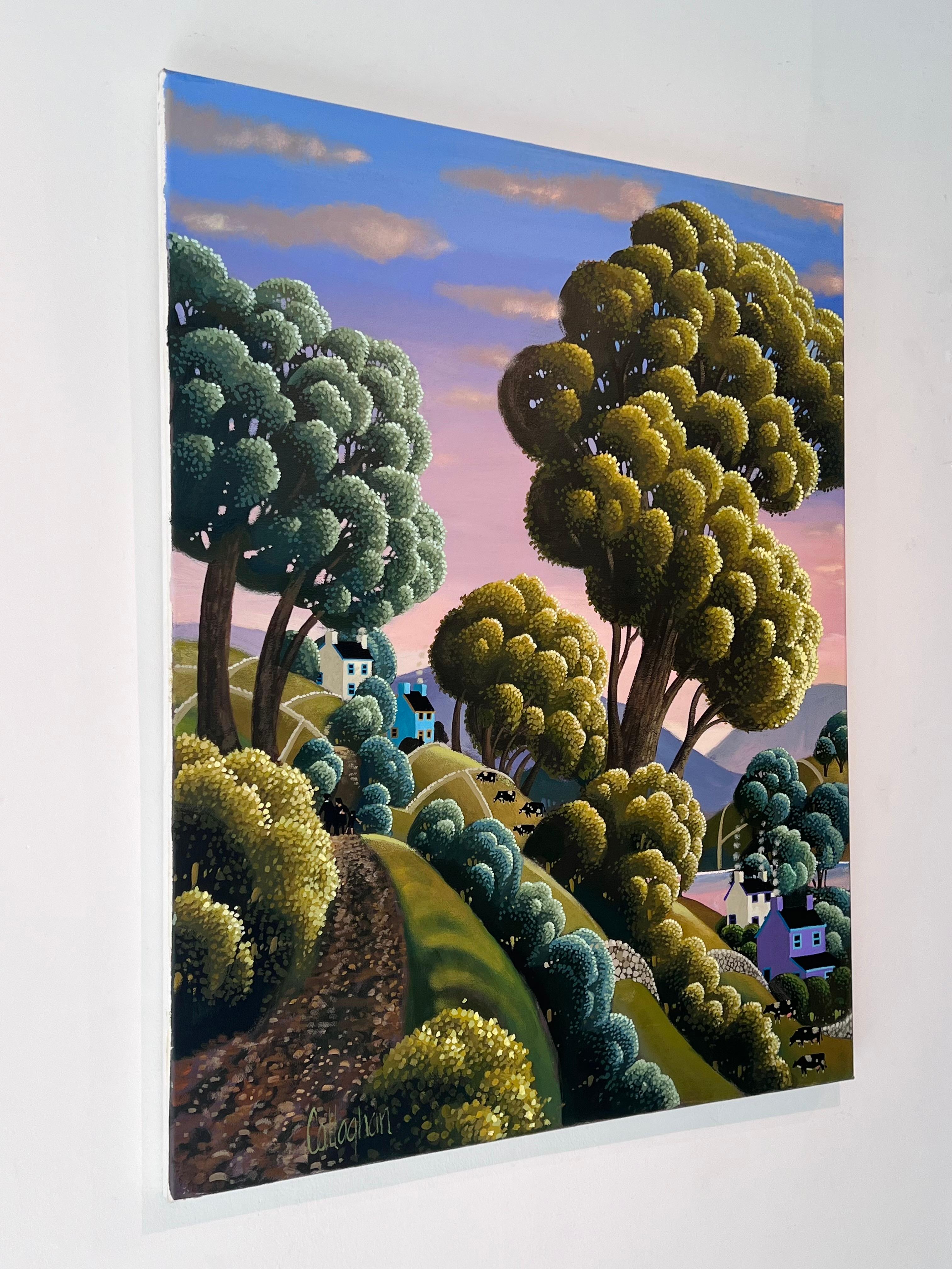 Down to the Lake-original surrealism landscape realism painting-contemporary Art - Surrealist Painting by George Callaghan