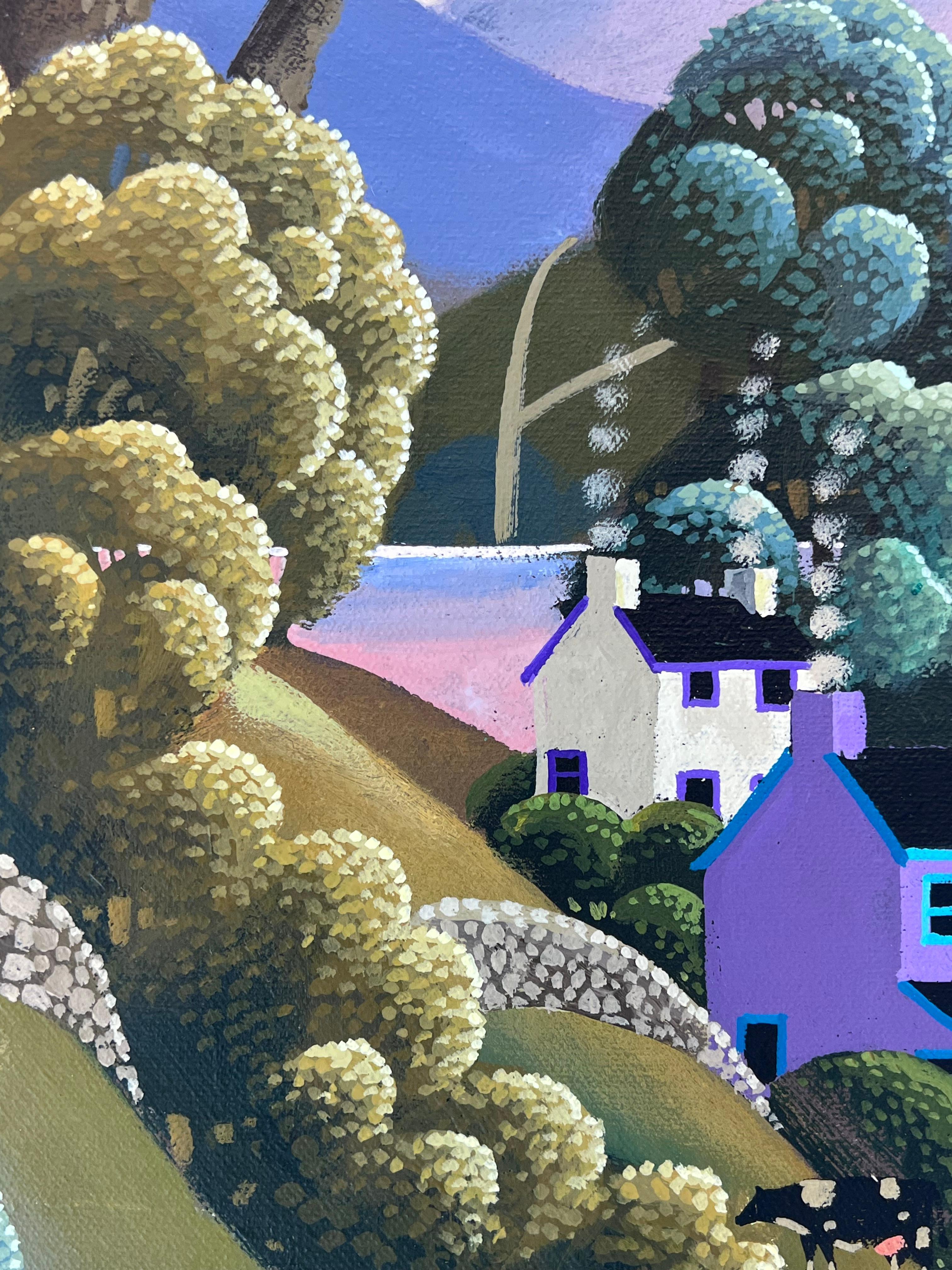 Down to the Lake-original surrealism landscape realism painting-contemporary Art - Gray Landscape Painting by George Callaghan