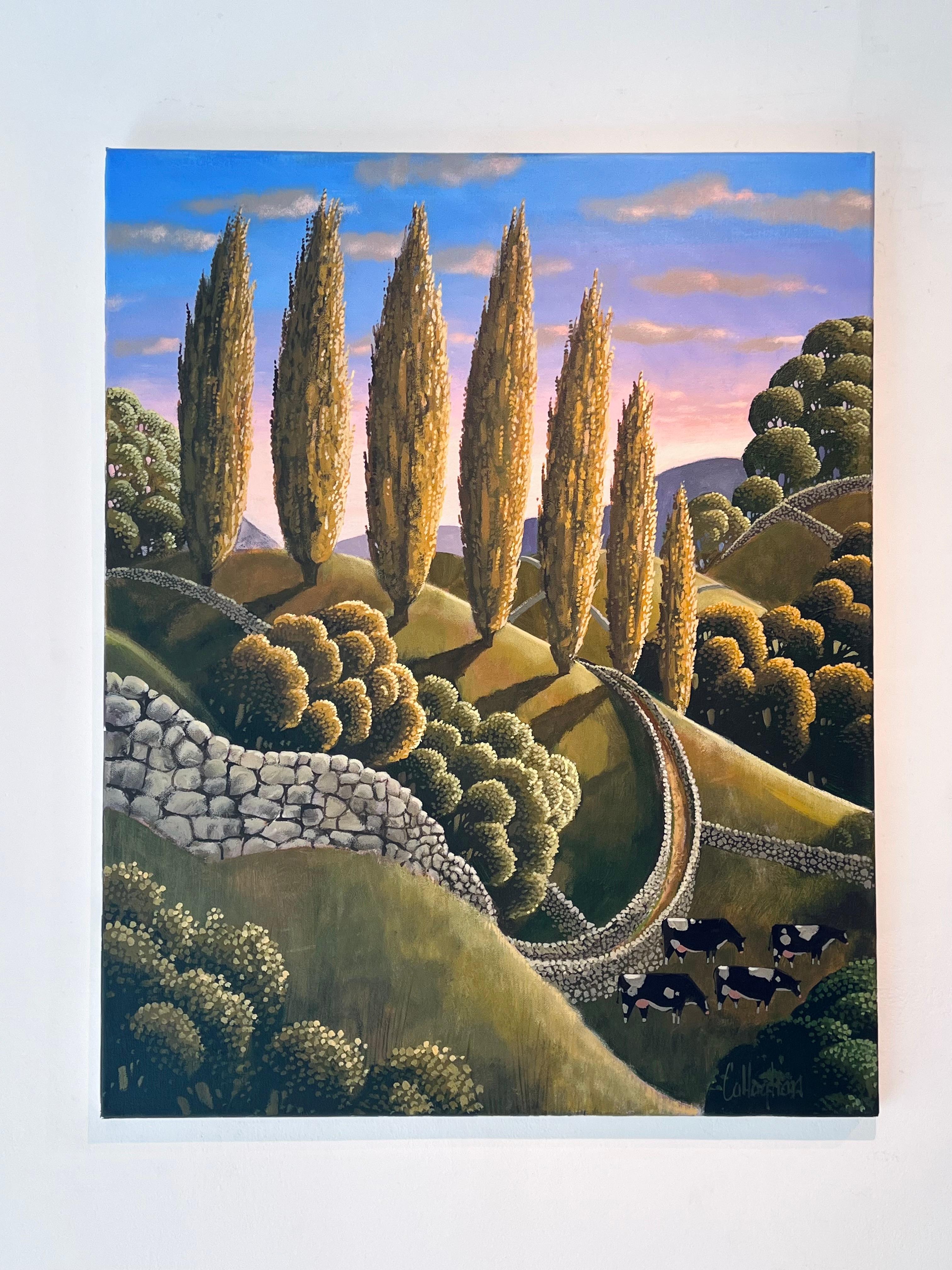 Passed the Poplars - original surrealism landscape painting - contemporary Art - Painting by George Callaghan