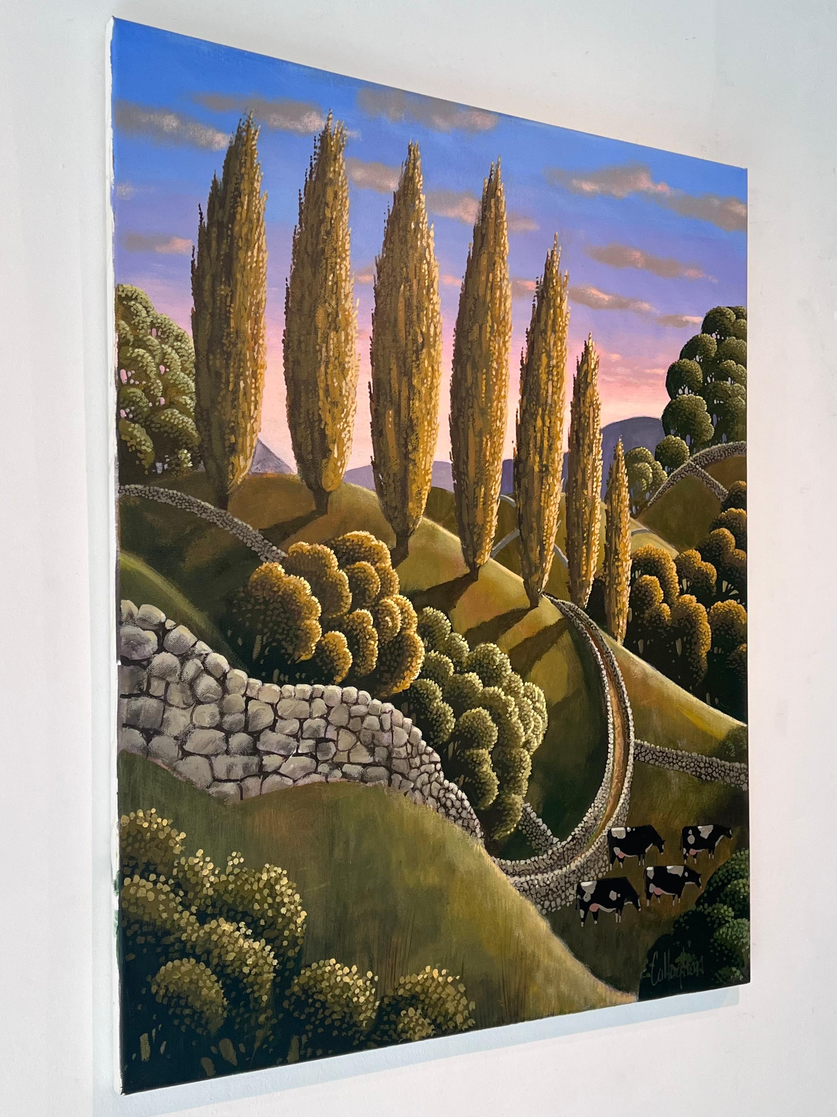 Passed the Poplars - original surrealism landscape painting - contemporary Art - Surrealist Painting by George Callaghan