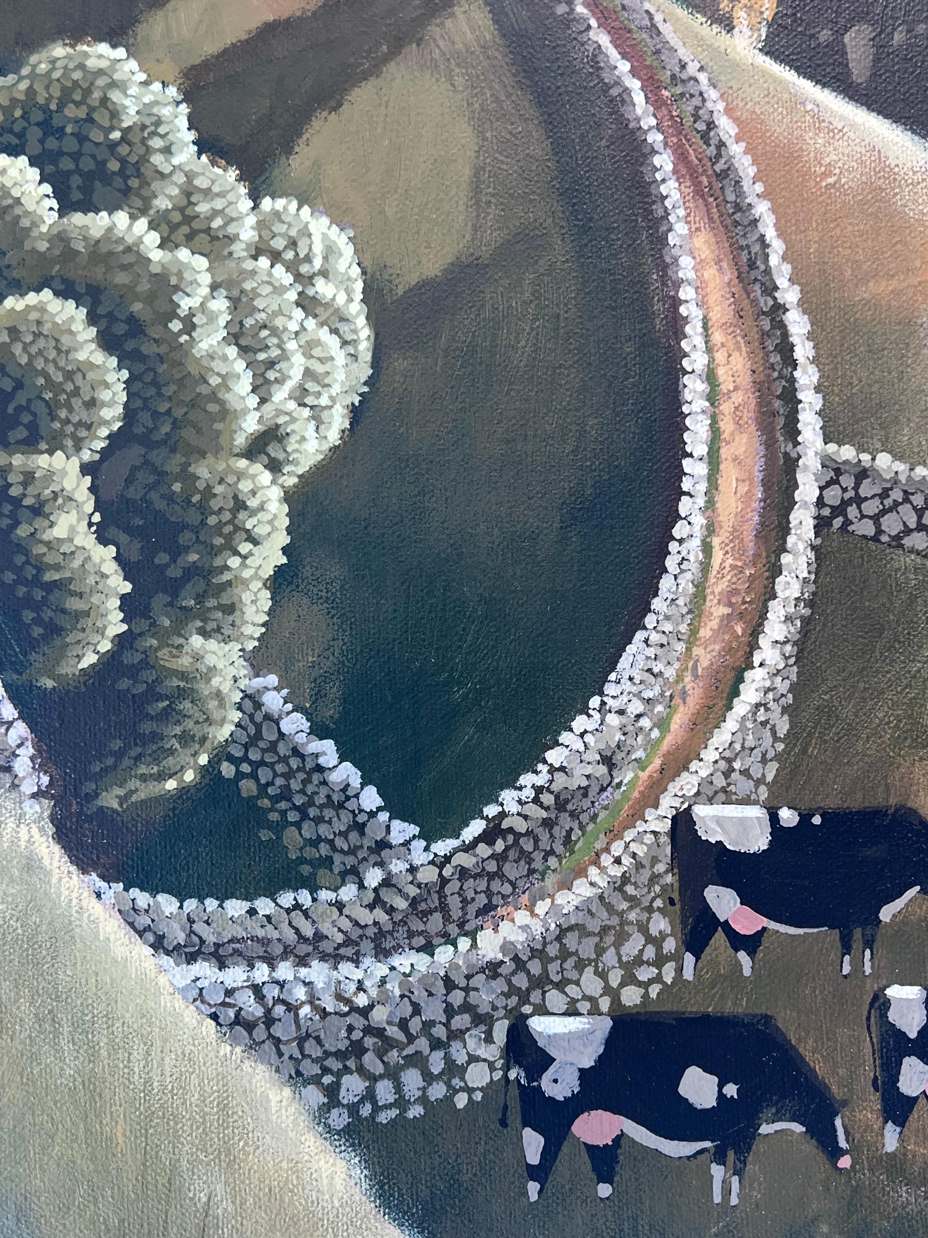 Passed the Poplars - original surrealism landscape painting - contemporary Art - Gray Landscape Painting by George Callaghan