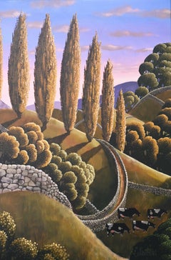 Passed the Poplars - original surrealistische Landschaftsmalerei - zeitgenössische Kunst