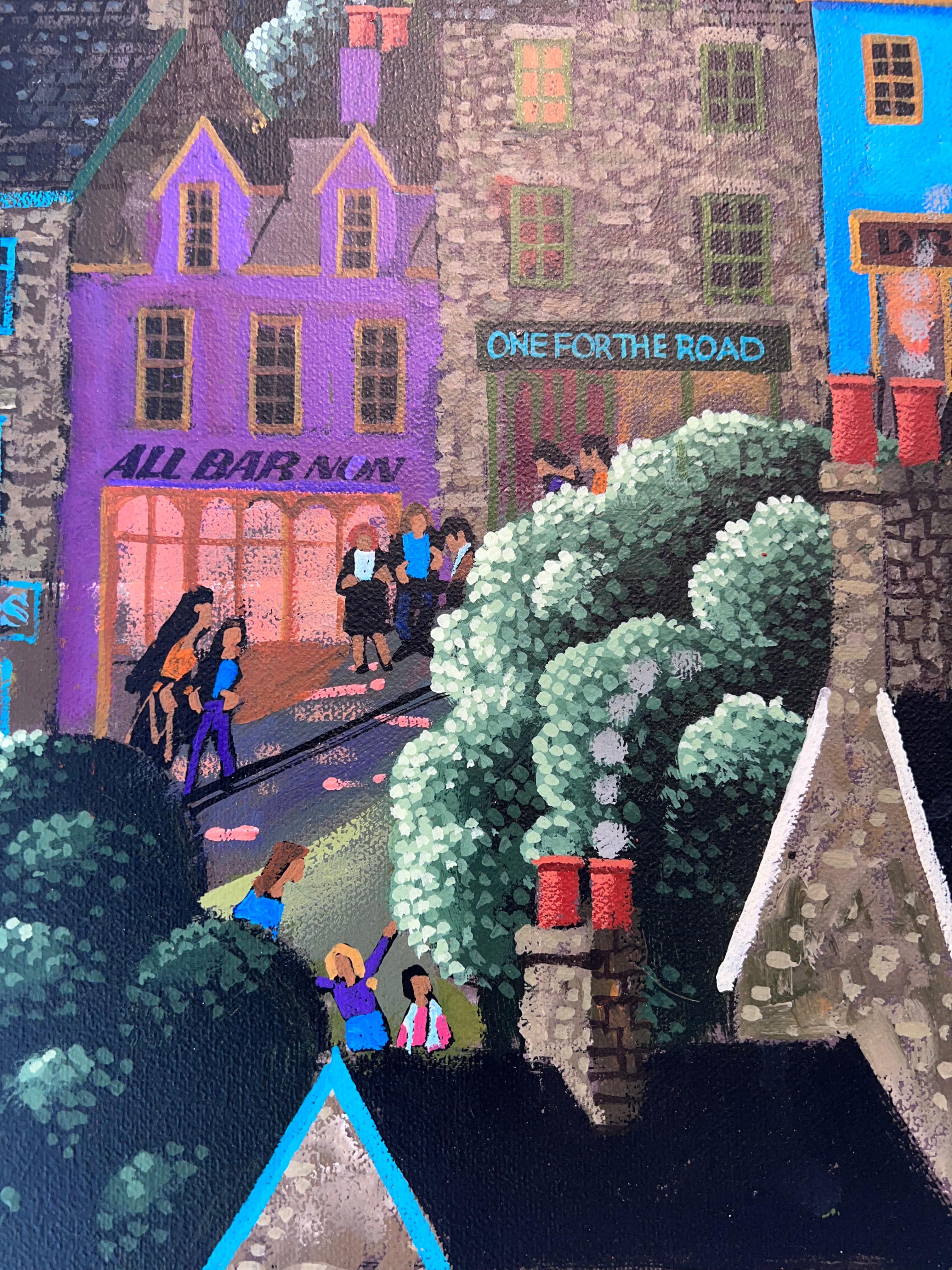 The High St - original surrealism landscape cityscape painting- contemporary Art - Painting by George Callaghan