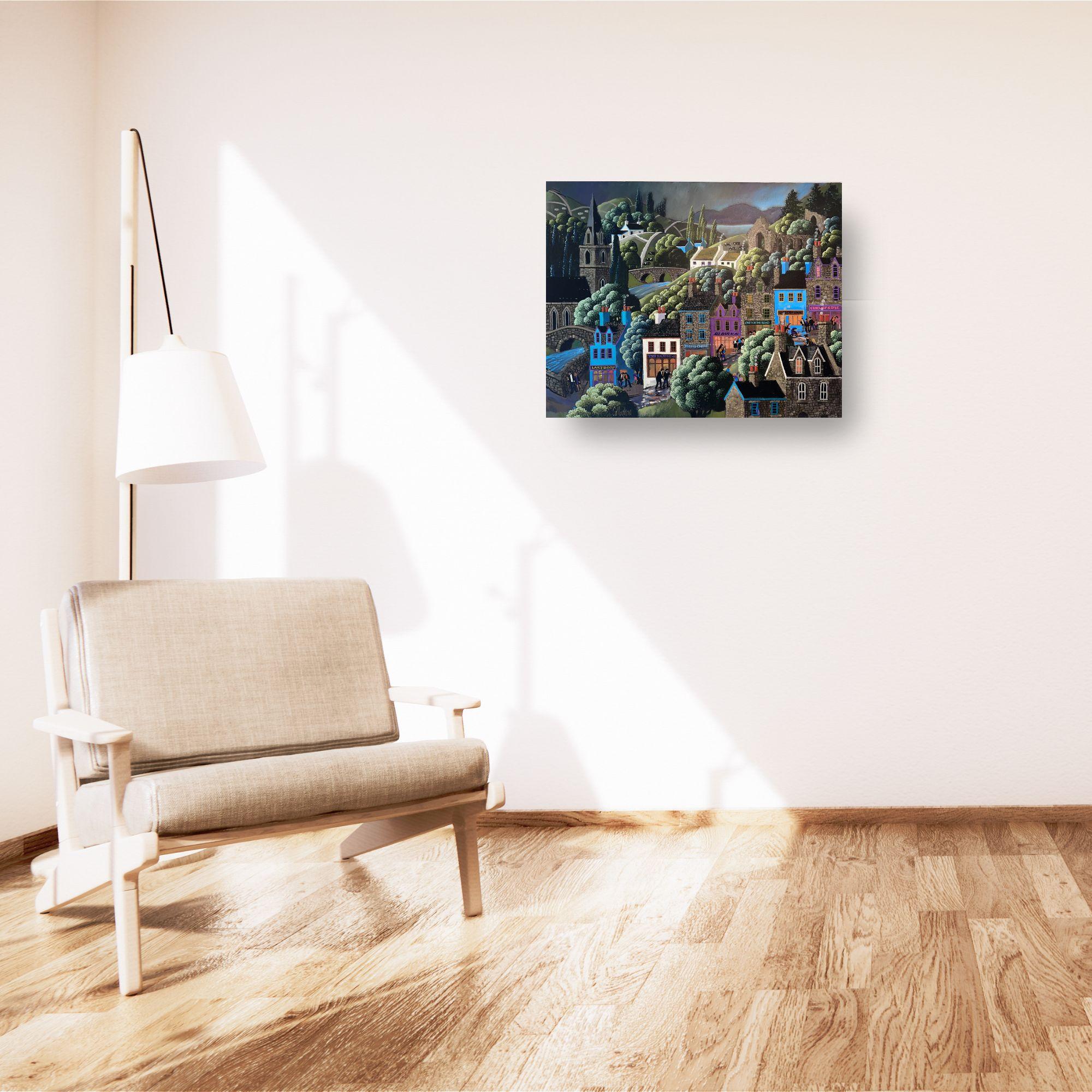 The High St - original surrealistische Landschaftsmalerei - zeitgenössische Kunst - Stadtbild im Angebot 2
