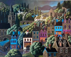 The High St - original surrealism landscape cityscape painting- contemporary Art