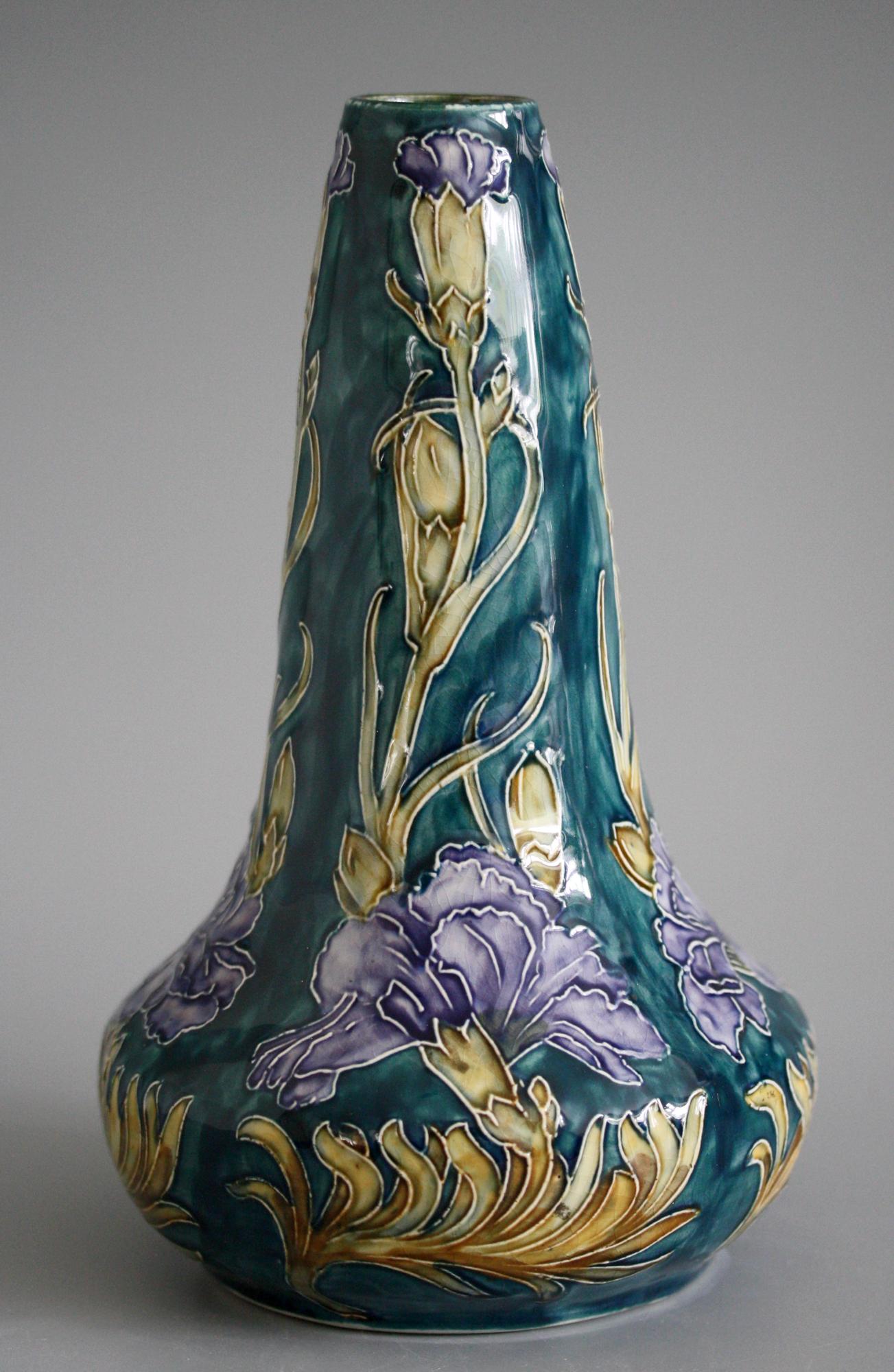 Pottery George Cartlidge Hancock Morris Ware Art Deco Hand Painted Vase with Carnations For Sale