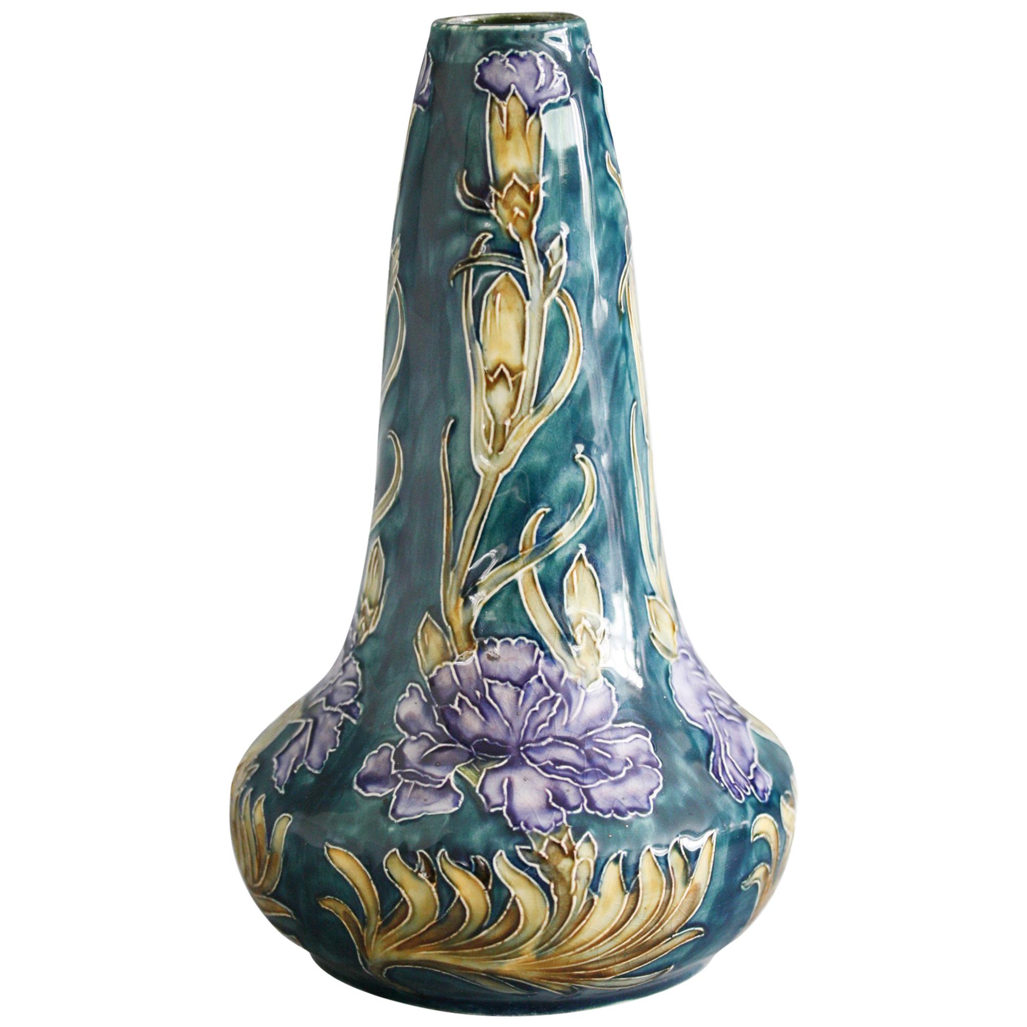 George Cartlidge Hancock Morris Ware Art Deco Hand Painted Vase with Carnations